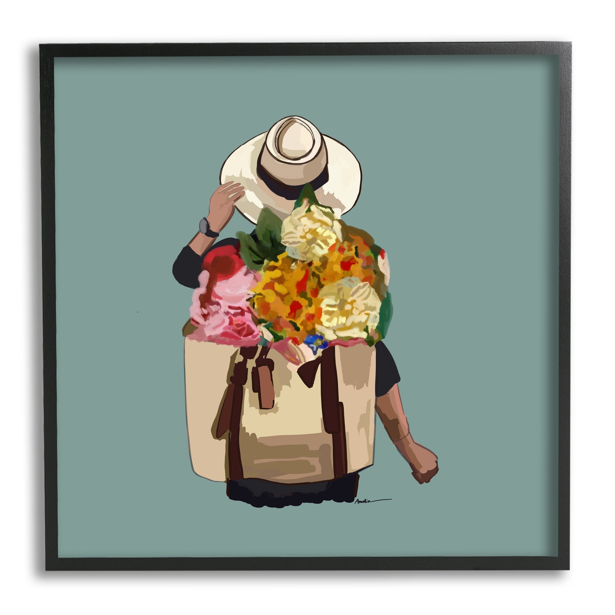 Stupell Industries Mixed Flower Arrangement Backpack Summer Blooms Graphic Art Black Framed Art Print Wall Art, Design by Amelia Noyes