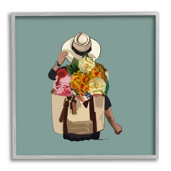 Stupell Industries Mixed Flower Arrangement Backpack Summer Blooms Graphic Art Gray Framed Art Print Wall Art, Design by Amelia Noyes