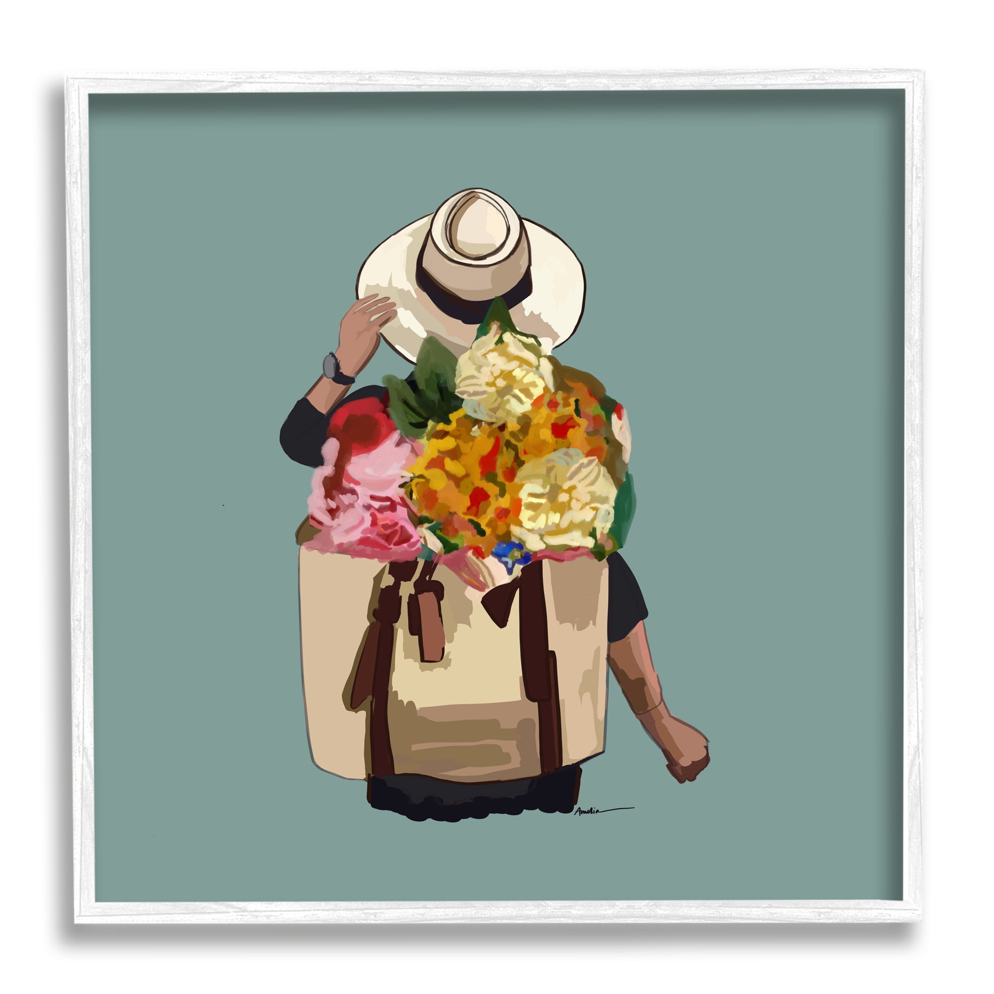 Stupell Industries Mixed Flower Arrangement Backpack Summer Blooms Graphic Art White Framed Art Print Wall Art, Design by Amelia Noyes