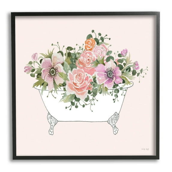 Stupell Industries Mixed Flower Arrangement Bathtub Planter Pink Blossoms Graphic Art Black Framed Art Print Wall Art, Design by Cindy Jacobs