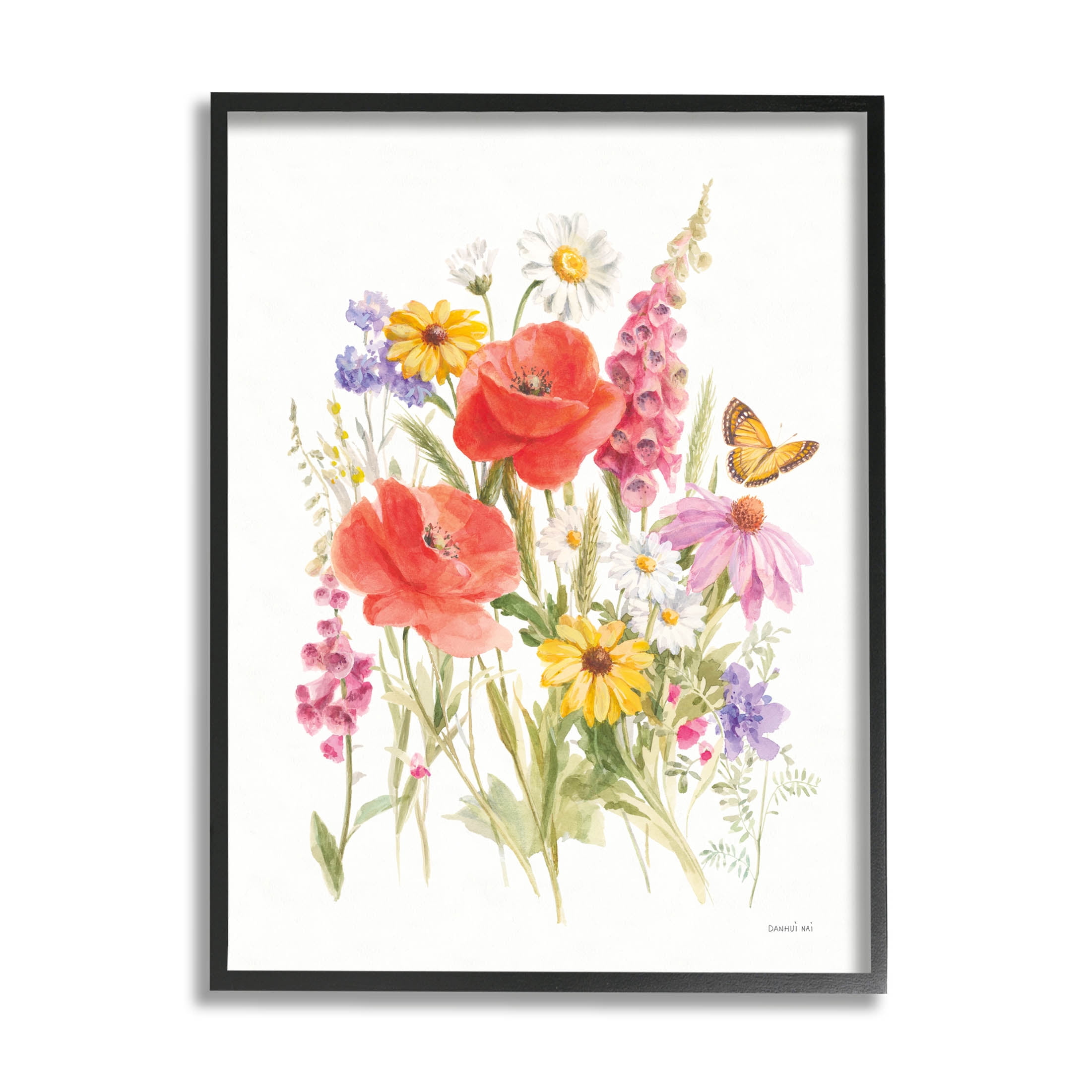 Stupell Industries Mixed Flower Arrangement Butterfly Graphic Art Black Framed Art Print Wall Art, Design by Danhui Nai