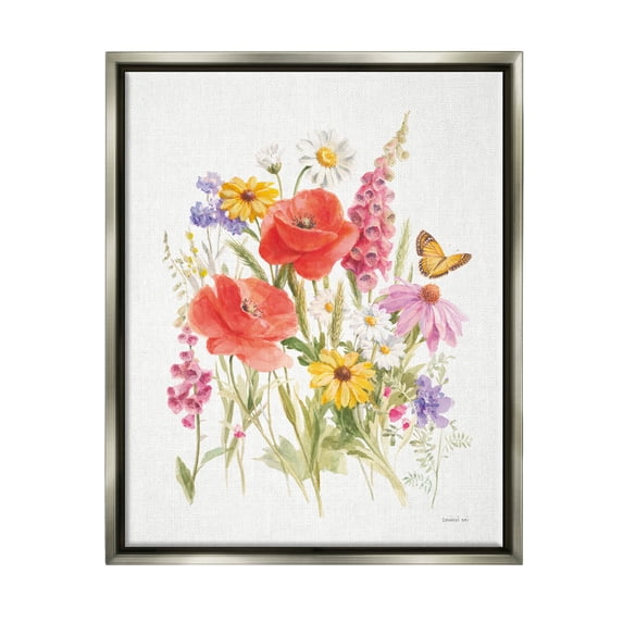 Stupell Industries Mixed Flower Arrangement Butterfly Graphic Art Luster Gray Floating Framed Canvas Print Wall Art, Design by Danhui Nai