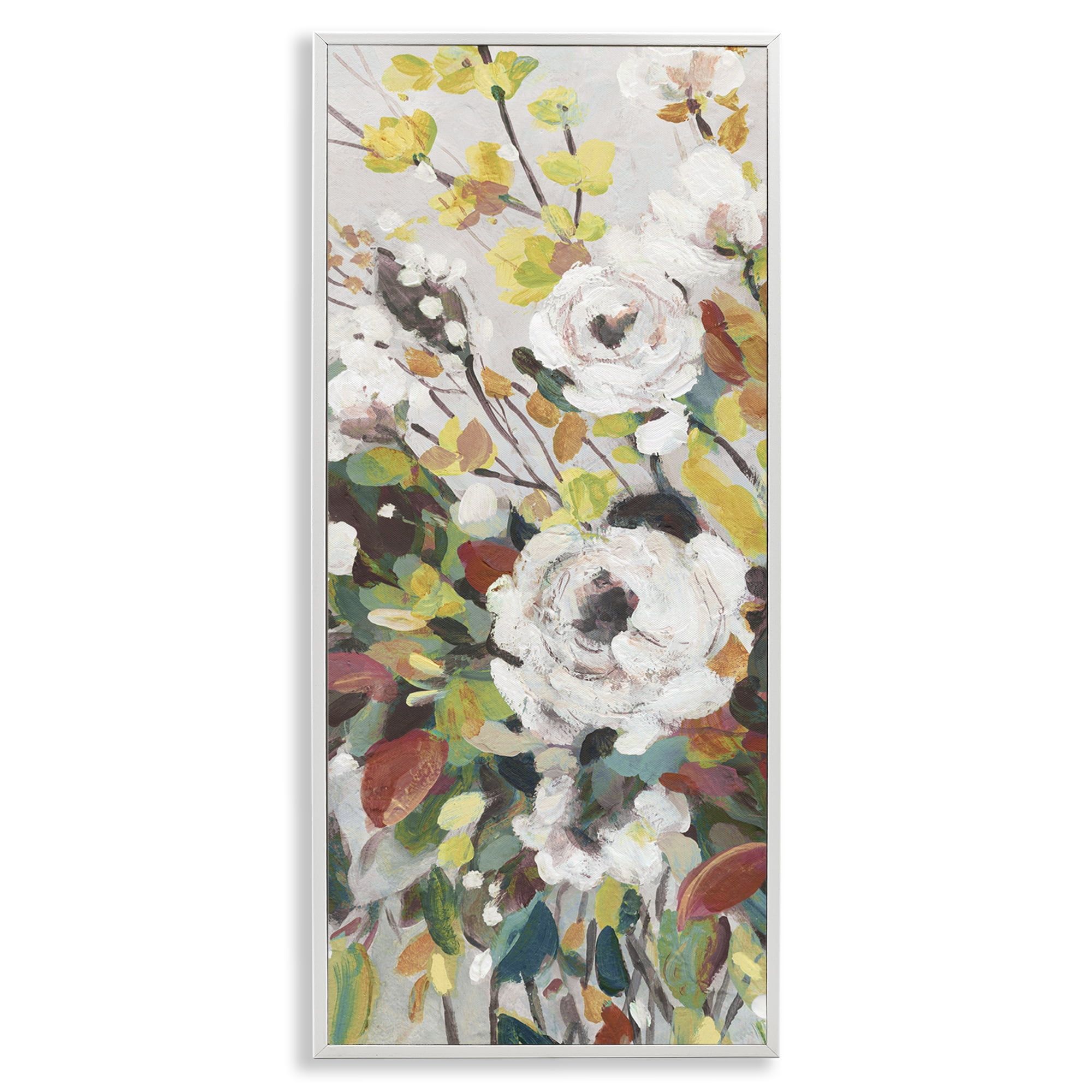 Stupell Industries Mixed Flowers Array Plants & Flowers Painting White Framed Art Print Wall Art, 10 x 24