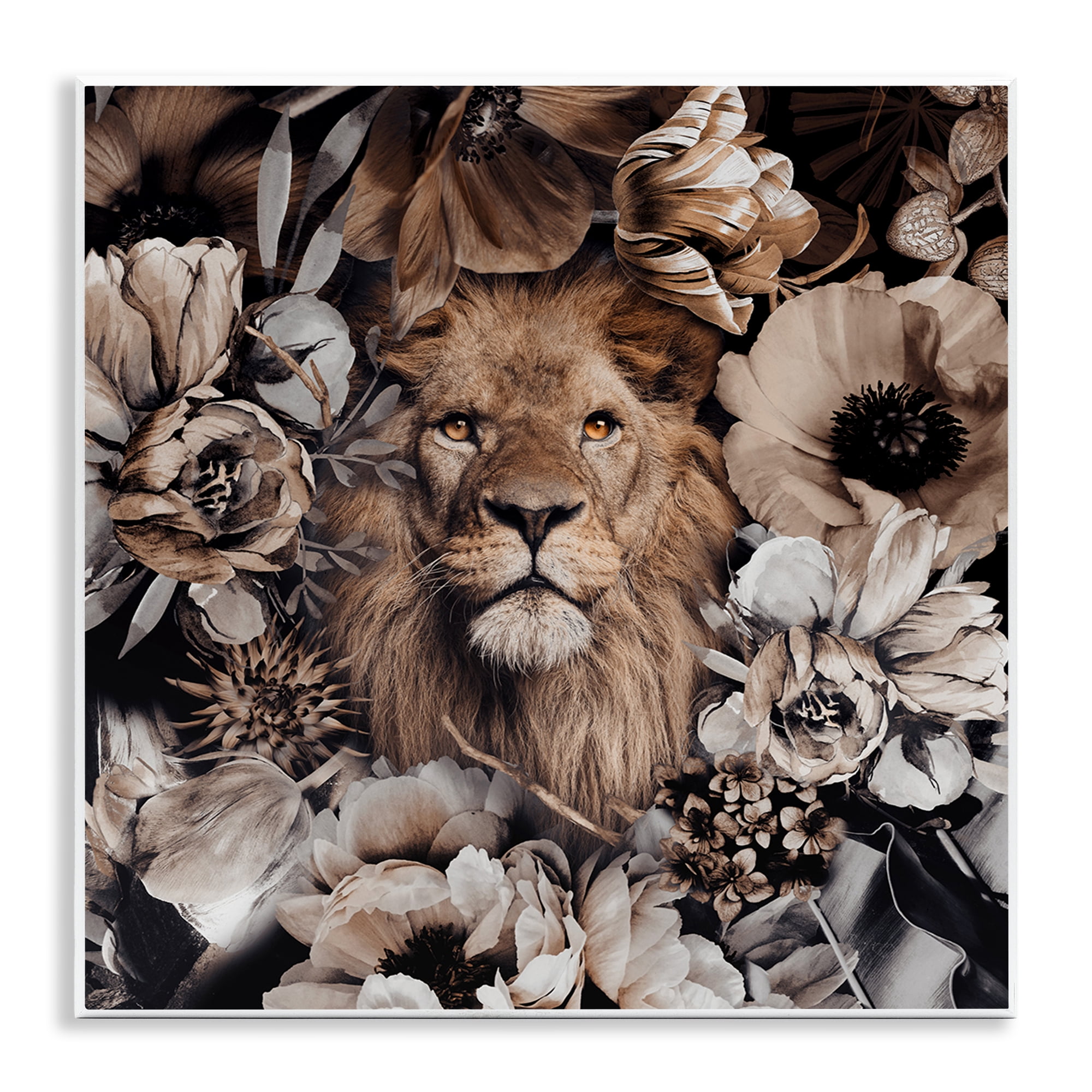 Stupell Industries Mixed Flowers & Lion Plants & Flowers Painting Unframed Art Print Wall Art, 12 x 12