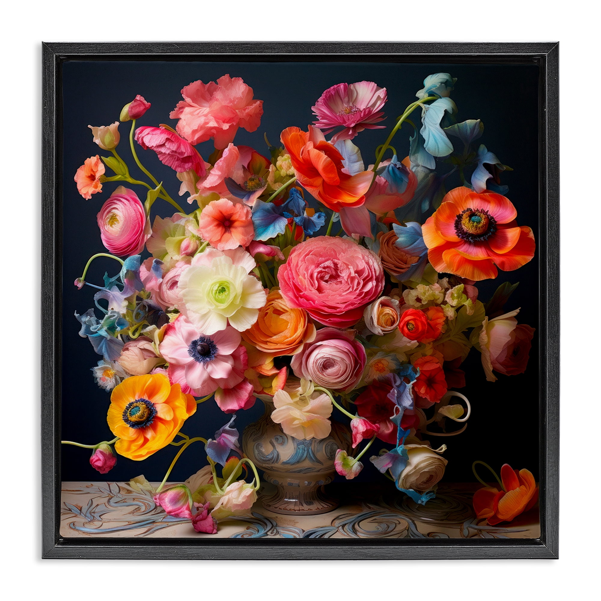 Stupell Industries Mixed Full Bouquet Botanical & Floral Painting Black Floater Framed Art Print Wall Art, 18 x 18