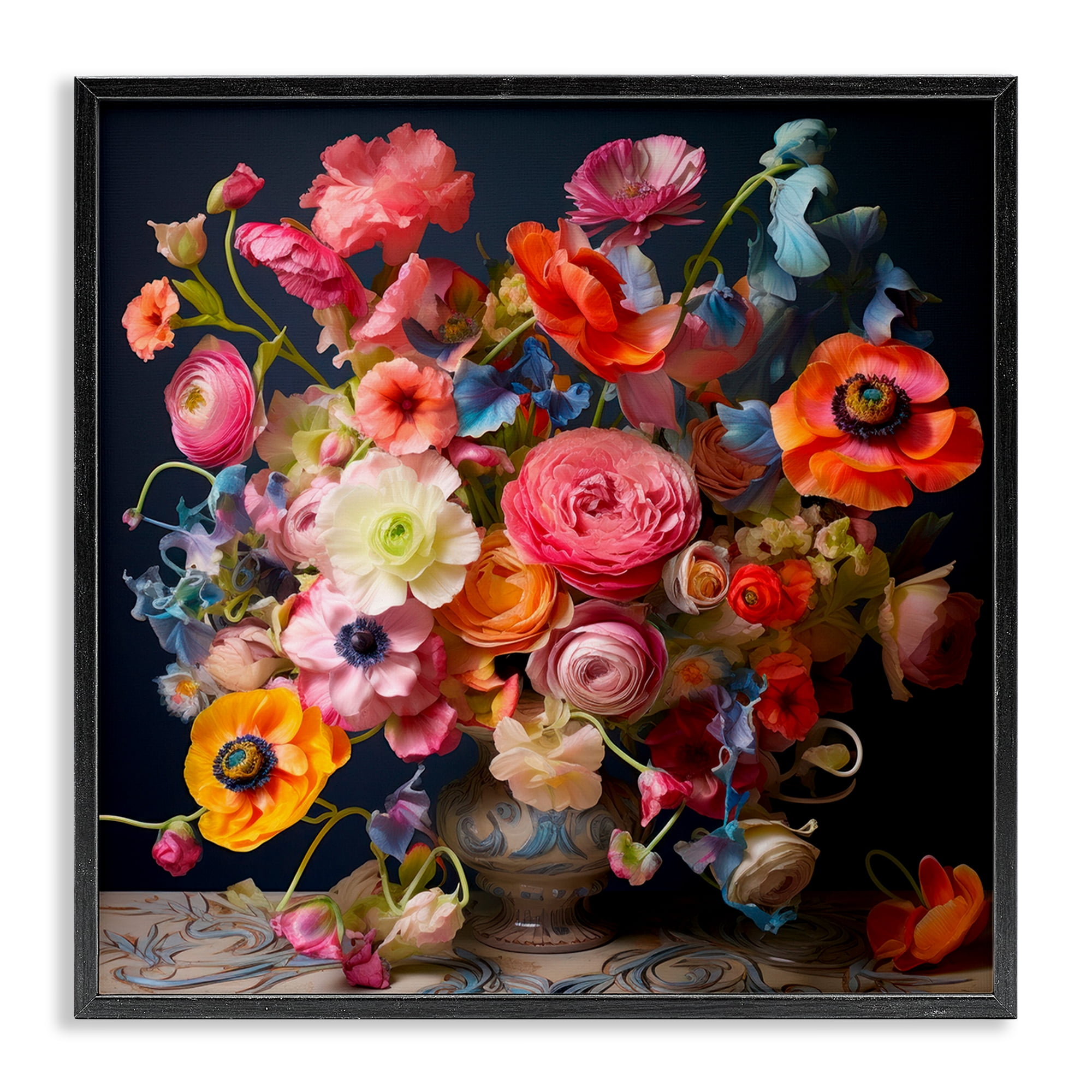 Stupell Industries Mixed Full Bouquet Botanical & Floral Painting Black Framed Art Print Wall Art, 17 x 17