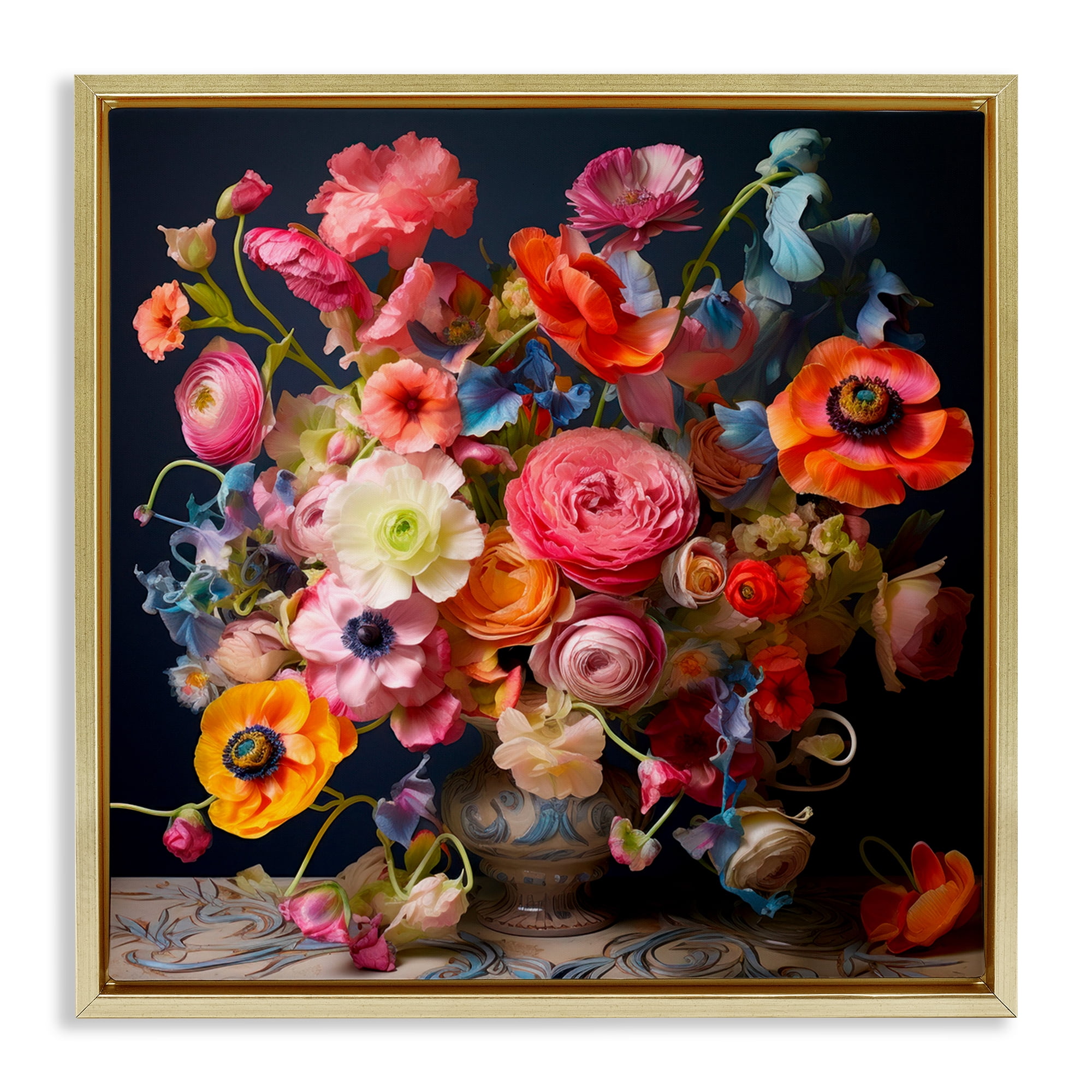 Stupell Industries Mixed Full Bouquet Botanical & Floral Painting Gold Floater Framed Art Print Wall Art, 18 x 18