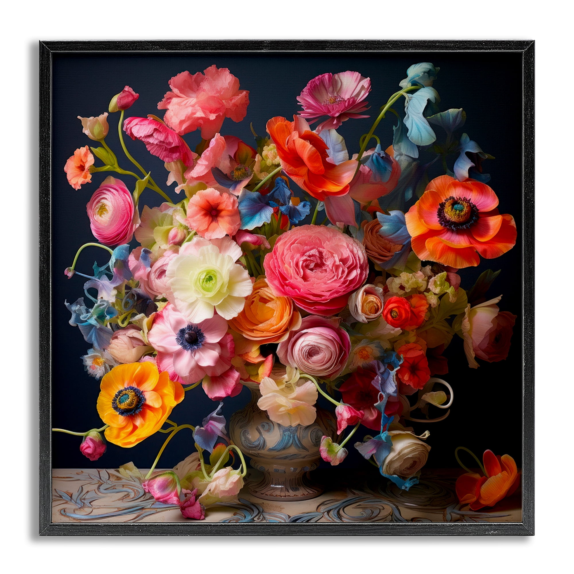 Stupell Industries Mixed Full Bouquet Botanical & Floral Painting Gray Framed Art Print Wall Art, 12 x 12