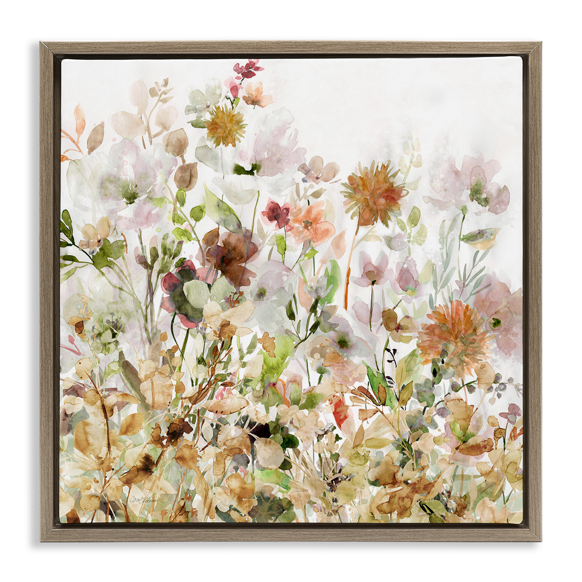 Stupell Industries Mixed Garden Florals Botanical & Floral Painting Brown Floater Framed Art Print Wall Art, 18 x 18