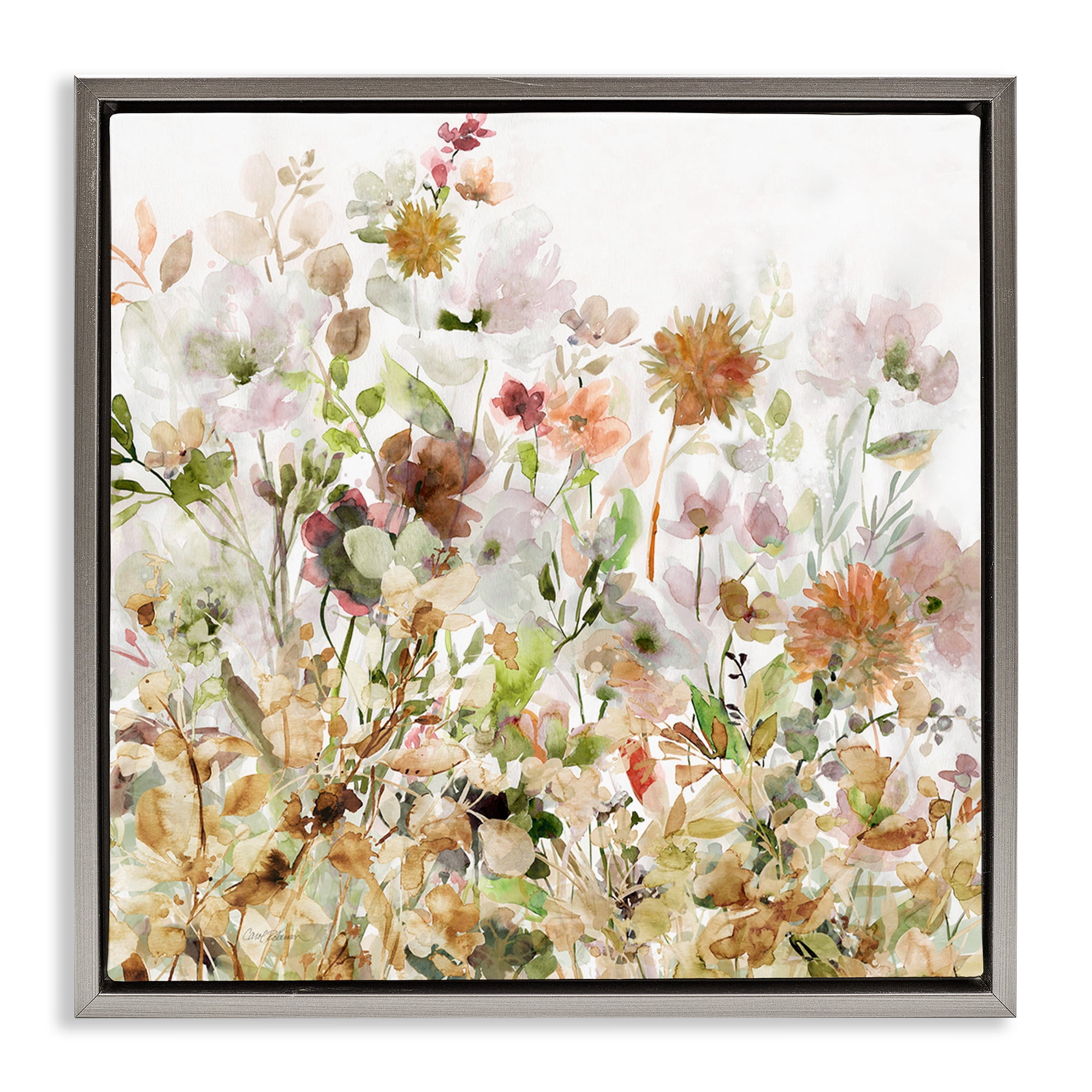 Stupell Industries Mixed Garden Florals Botanical & Floral Painting Gray Floater Framed Art Print Wall Art, 25 x 25