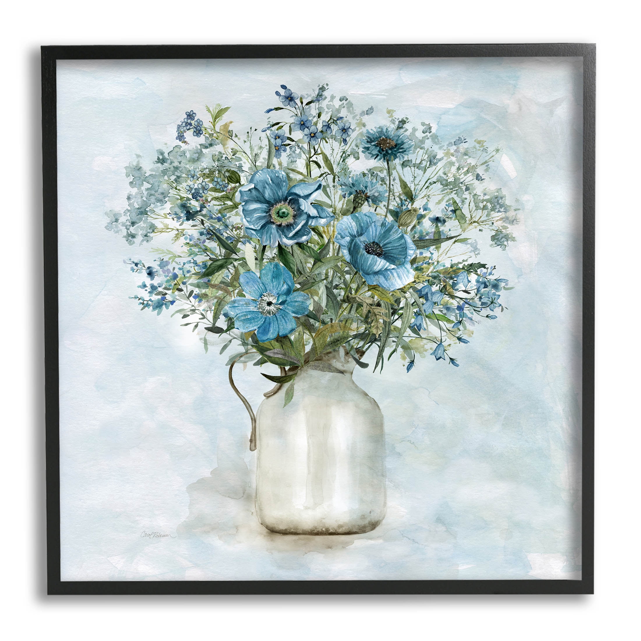 Stupell Industries Mixed Geranium Bouquet Milk Pitcher Painting Black Framed Art Print Wall Art, Design by Carol Robinson