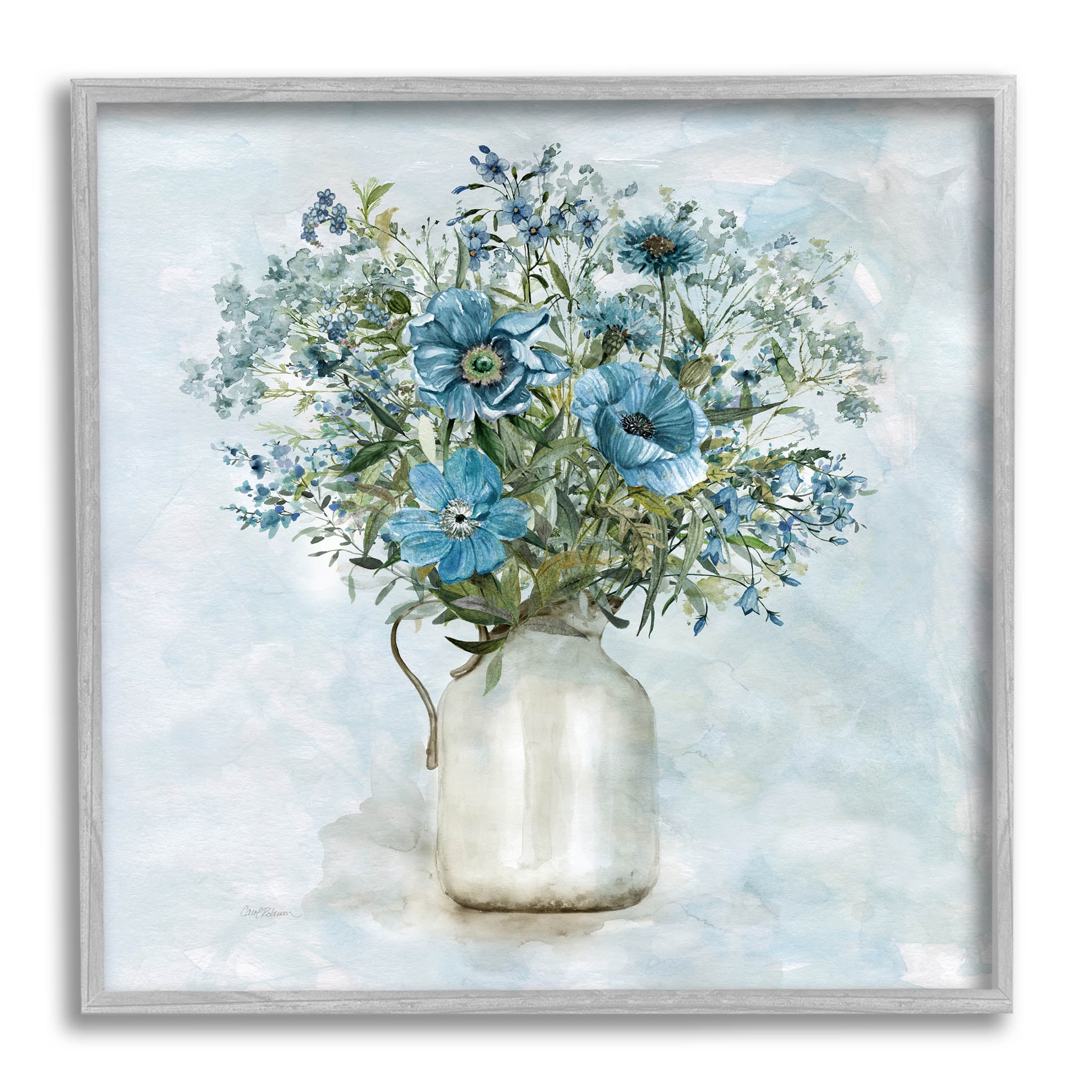 Stupell Industries Mixed Geranium Bouquet Milk Pitcher Painting Gray Framed Art Print Wall Art, Design by Carol Robinson