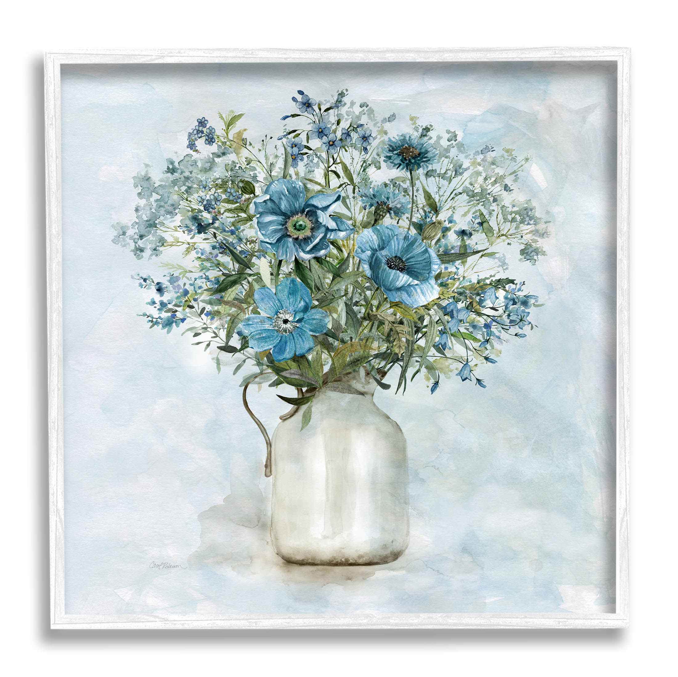 Stupell Industries Mixed Geranium Bouquet Milk Pitcher Painting White Framed Art Print Wall Art, Design by Carol Robinson