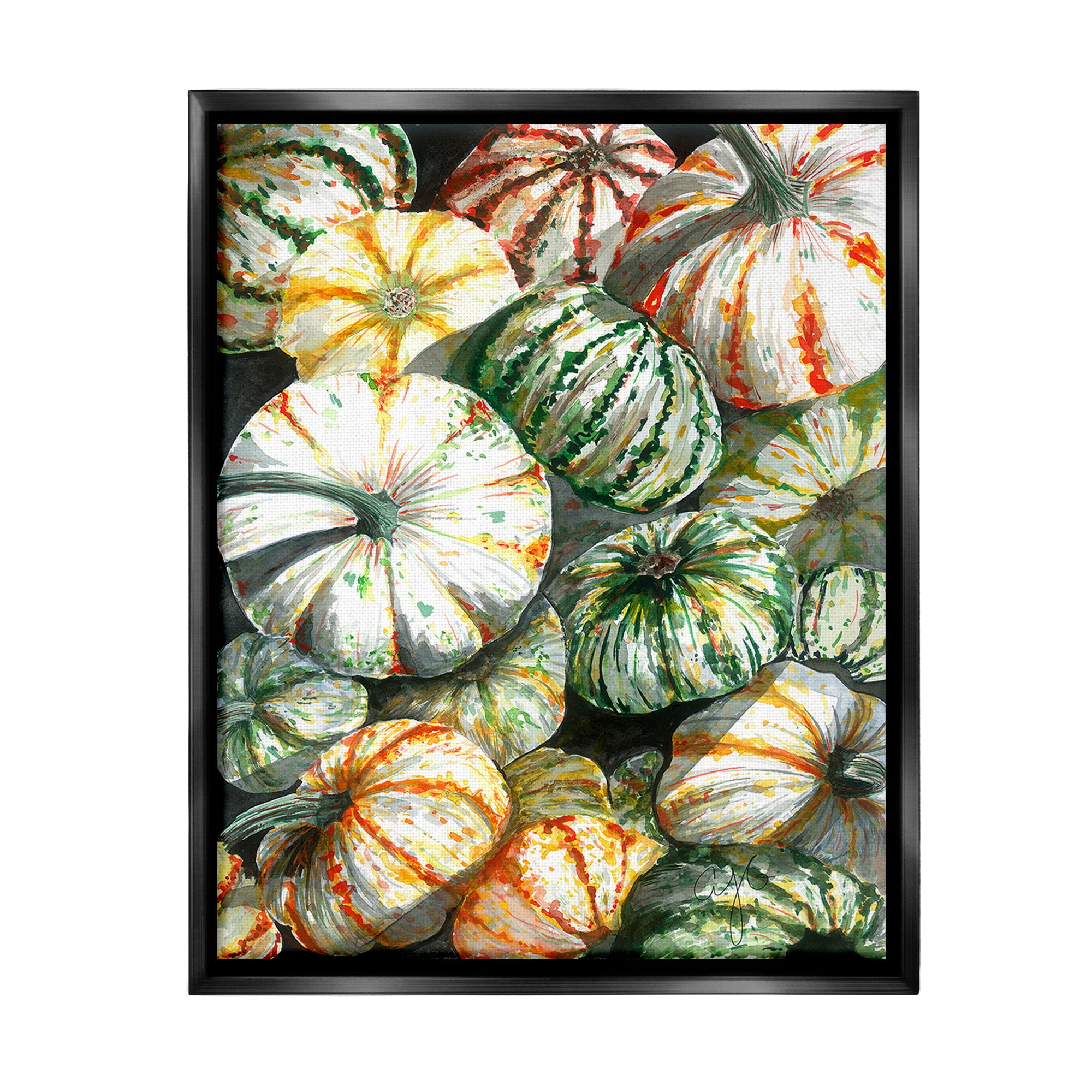 Stupell Industries Mixed Gourd Pattern Botanical & Floral Painting Black Floater Framed Canvas Art Print Wall Art, 25 x 31
