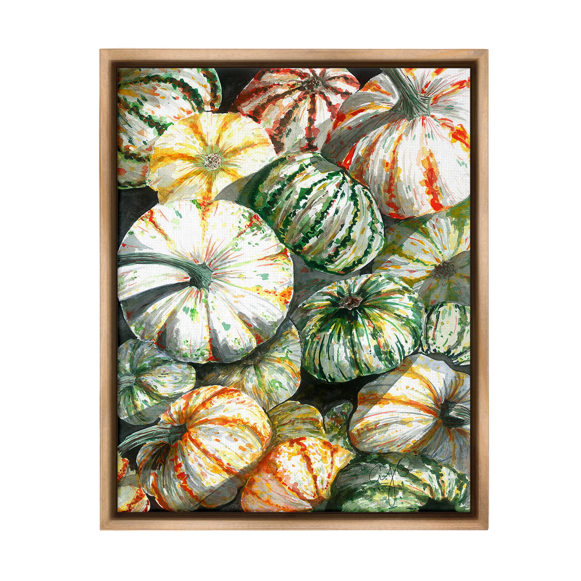 Stupell Industries Mixed Gourd Pattern Botanical & Floral Painting Brown Floater Framed Canvas Art Print Wall Art, 17 x 21