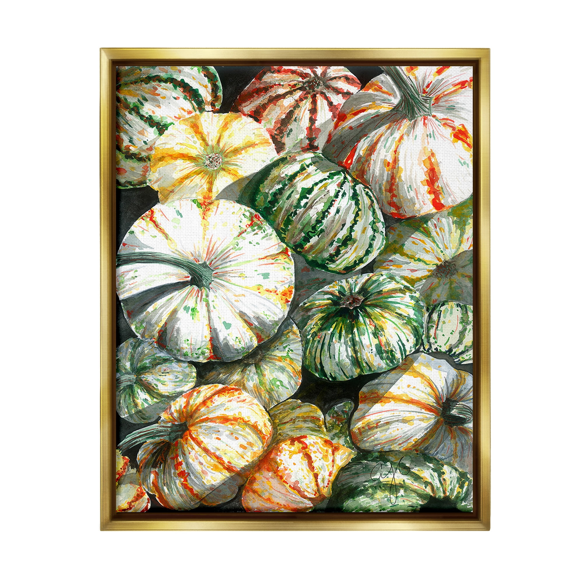Stupell Industries Mixed Gourd Pattern Botanical & Floral Painting Gold Floater Framed Canvas Art Print Wall Art, 17 x 21