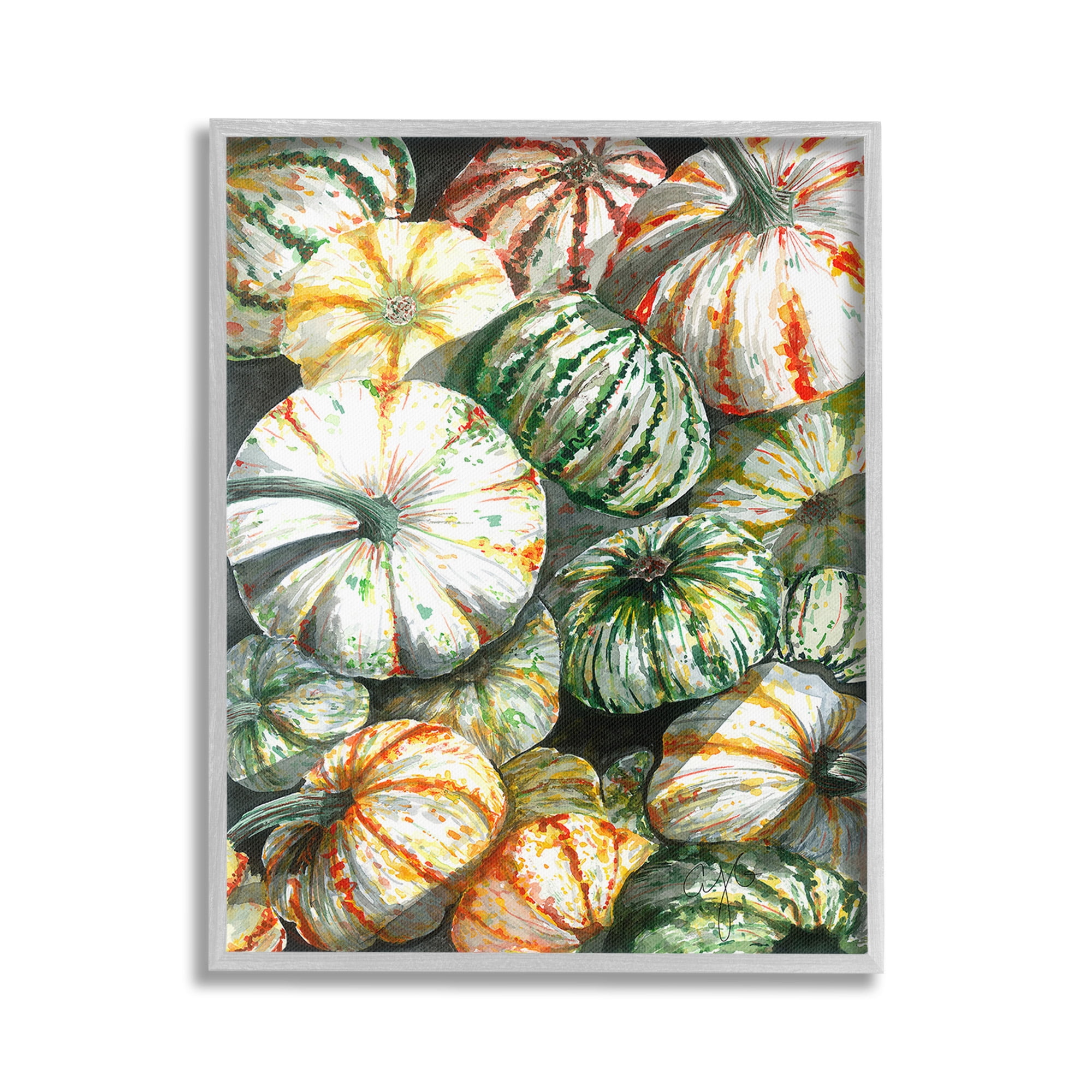 Stupell Industries Mixed Gourd Pattern Botanical & Floral Painting Gray Framed Art Print Wall Art, 16 x 20