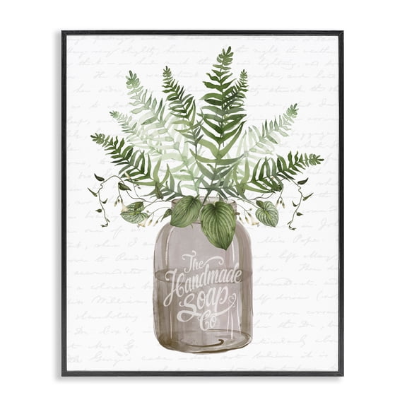 Stupell Industries Cottage Mixed Green Leaves Botanical Bouquet Jar Cursive Black Framed Giclee Art, 11 x 14, by Lettered and Lined