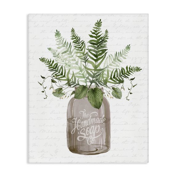 Stupell Industries Cottage Mixed Green Leaves Botanical Bouquet Jar Cursive Canvas Art, 30 x 40, by Lettered and Lined