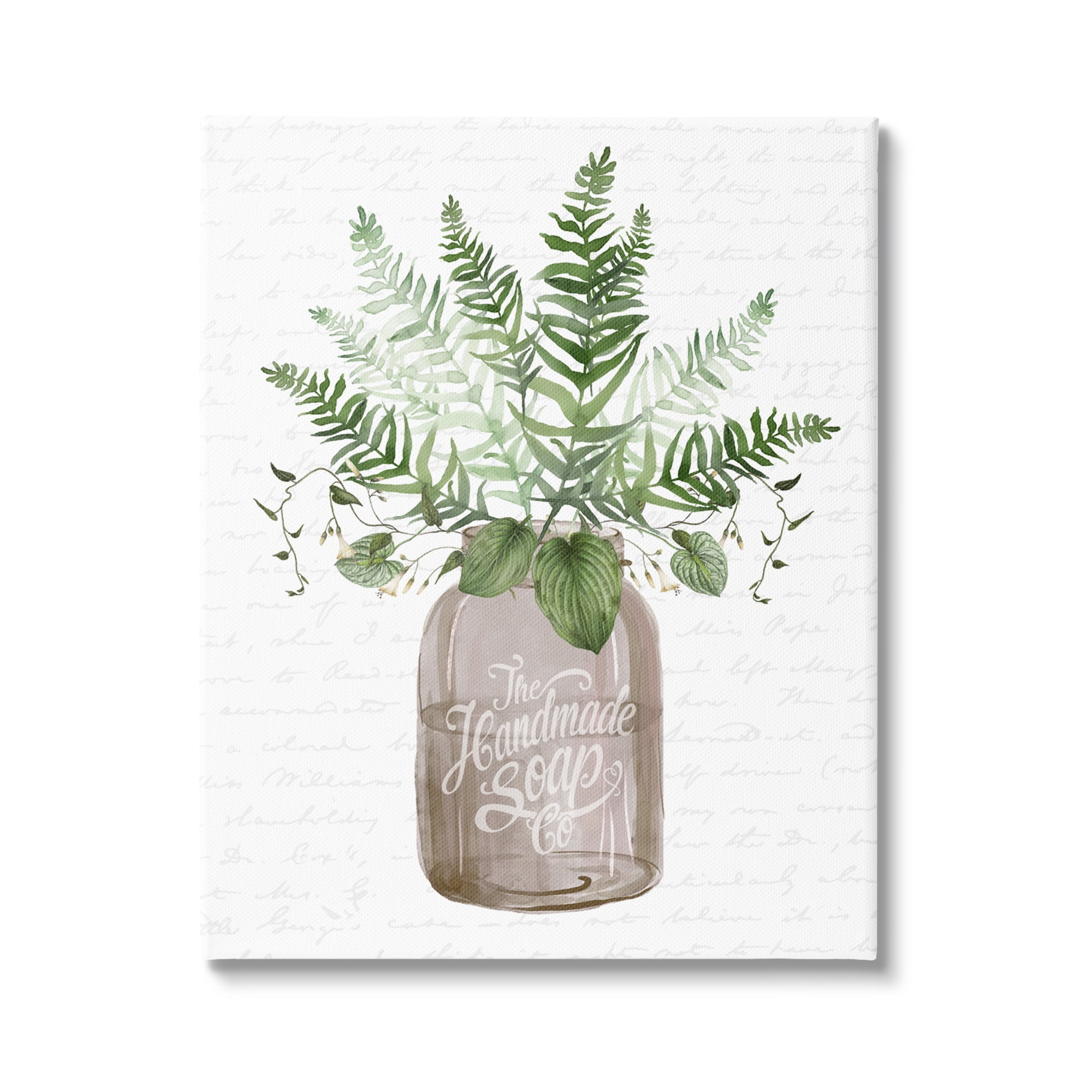 Stupell Industries Mixed Green Leaves Botanical Bouquet Jar Cursive Graphic Art Gallery Wrapped Canvas Print Wall Art, Design by Lettered and Lined