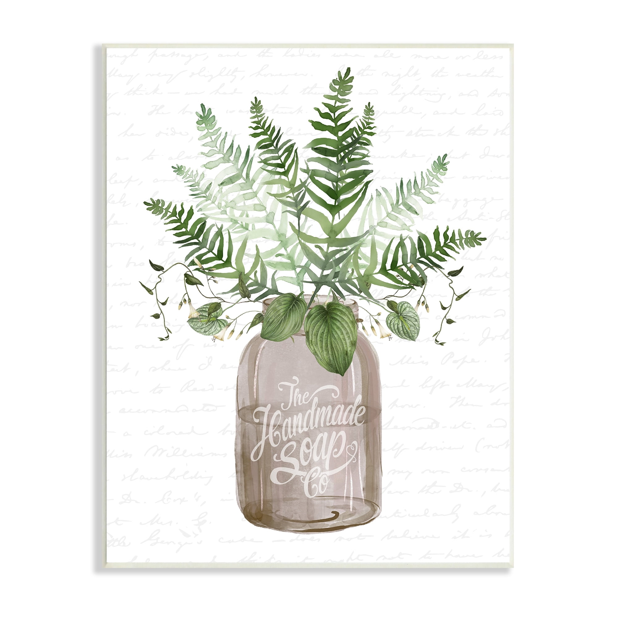 Stupell Industries Mixed Green Leaves Botanical Bouquet Jar Cursive Graphic Art Unframed Art Print Wall Art, Design by Lettered and Lined