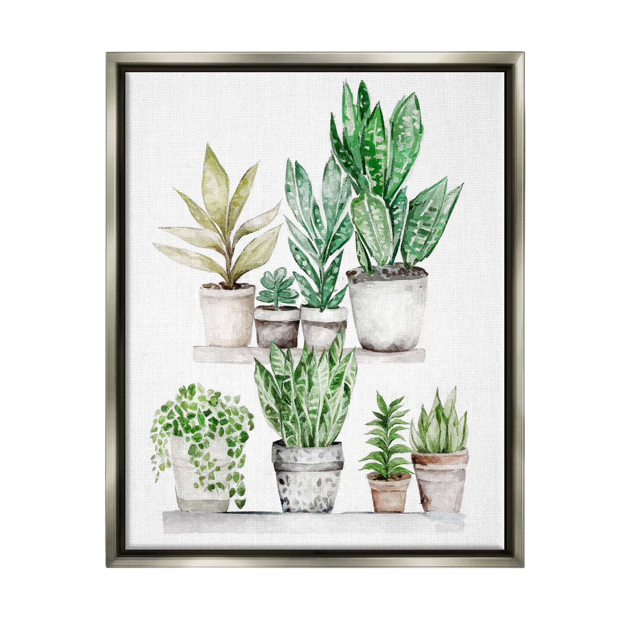 Stupell Industries Mixed Greenery Potted Ivy Plants Botanical & Floral Painting Gray Floater Framed Art Print Wall Art