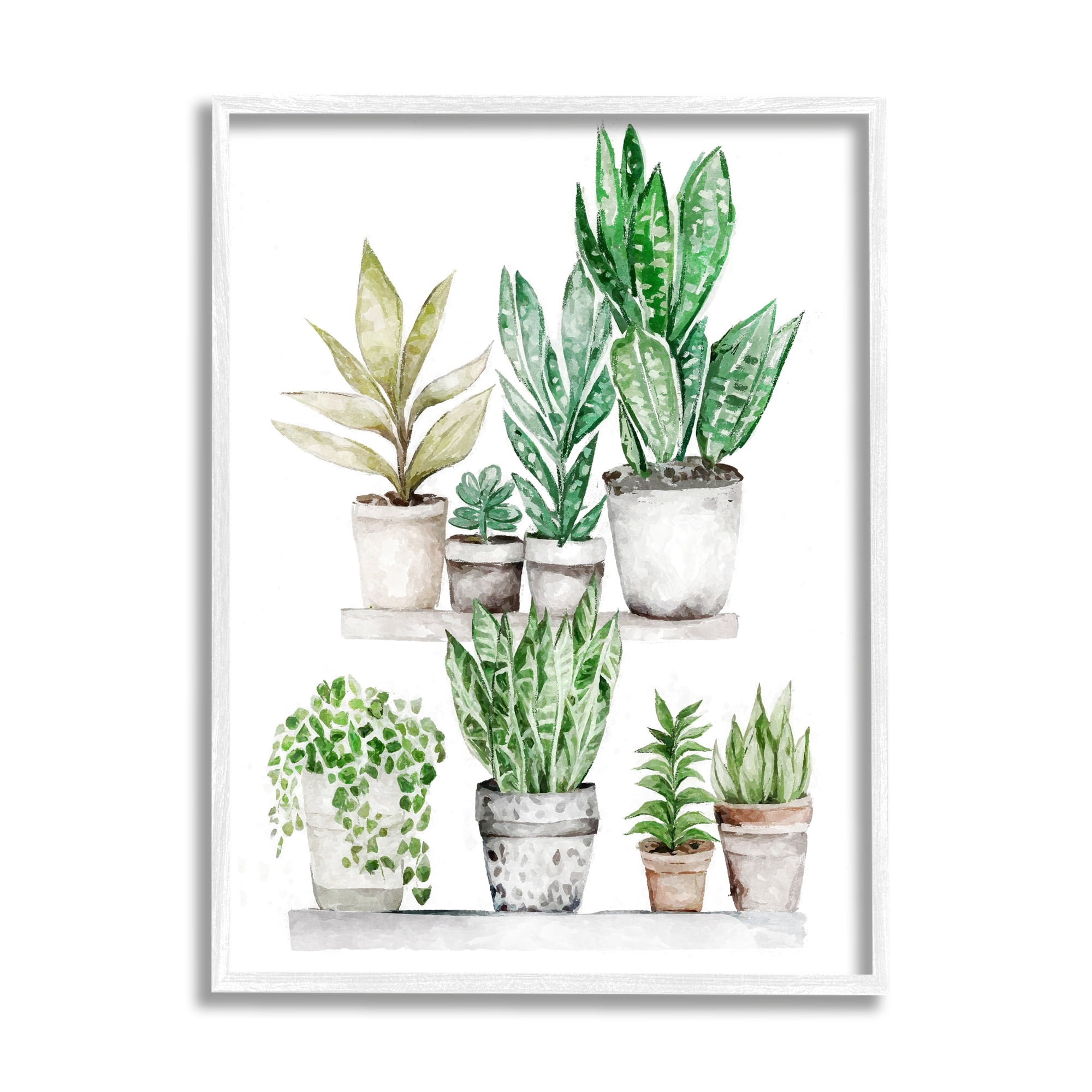 Stupell Industries Mixed Greenery Potted Ivy Plants Botanical & Floral Painting White Framed Art Print Wall Art
