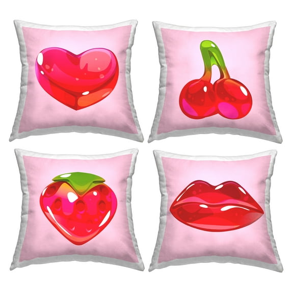Stupell Industries Mixed Gummy Candy Shapes Square Decorative Printed Throw Pillow, 18 x 18, Set of 4