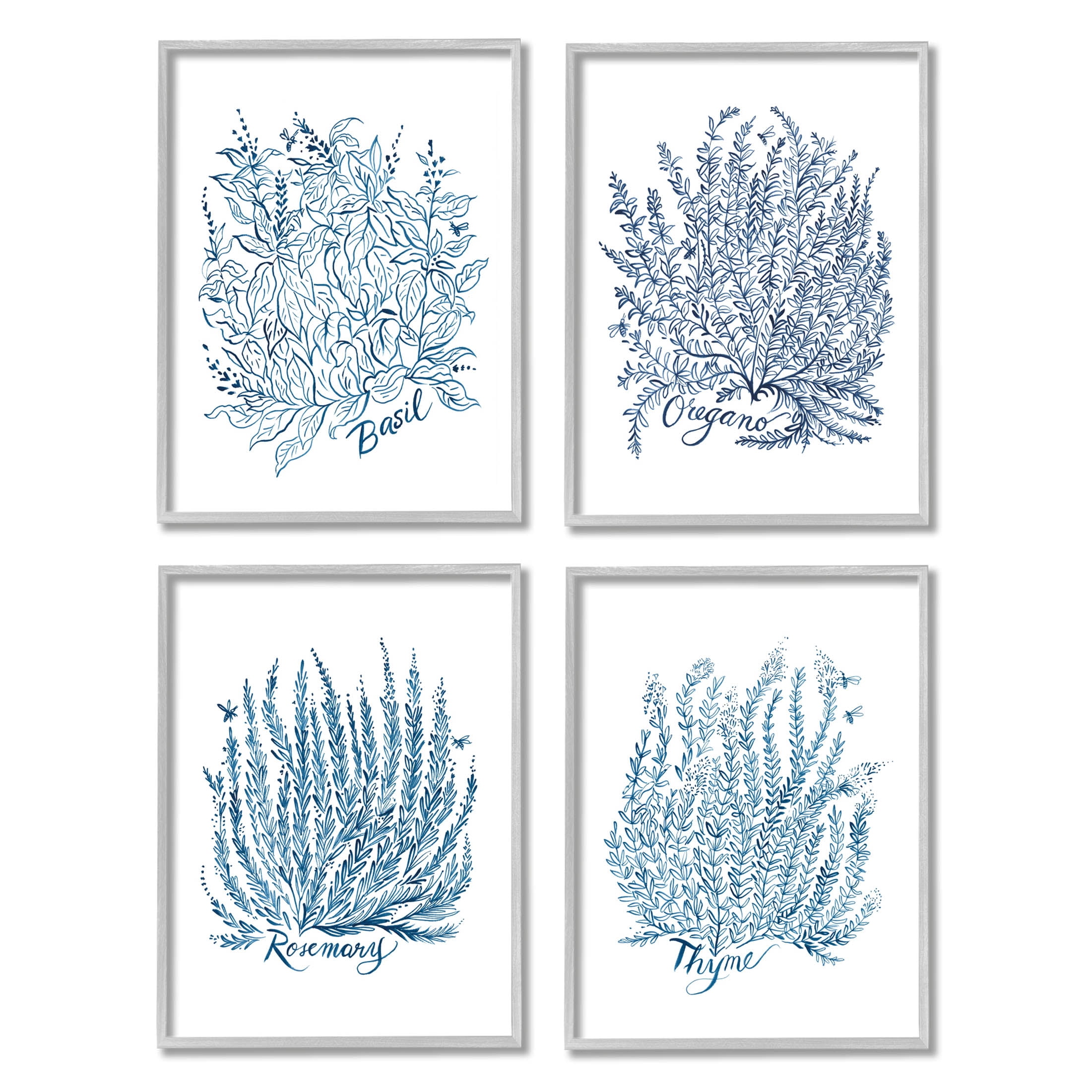Stupell Industries Mixed Herbs Botanical Plants Graphic Art Gray Framed Art Print Wall Art, Set of 4, Design by Laura Marr