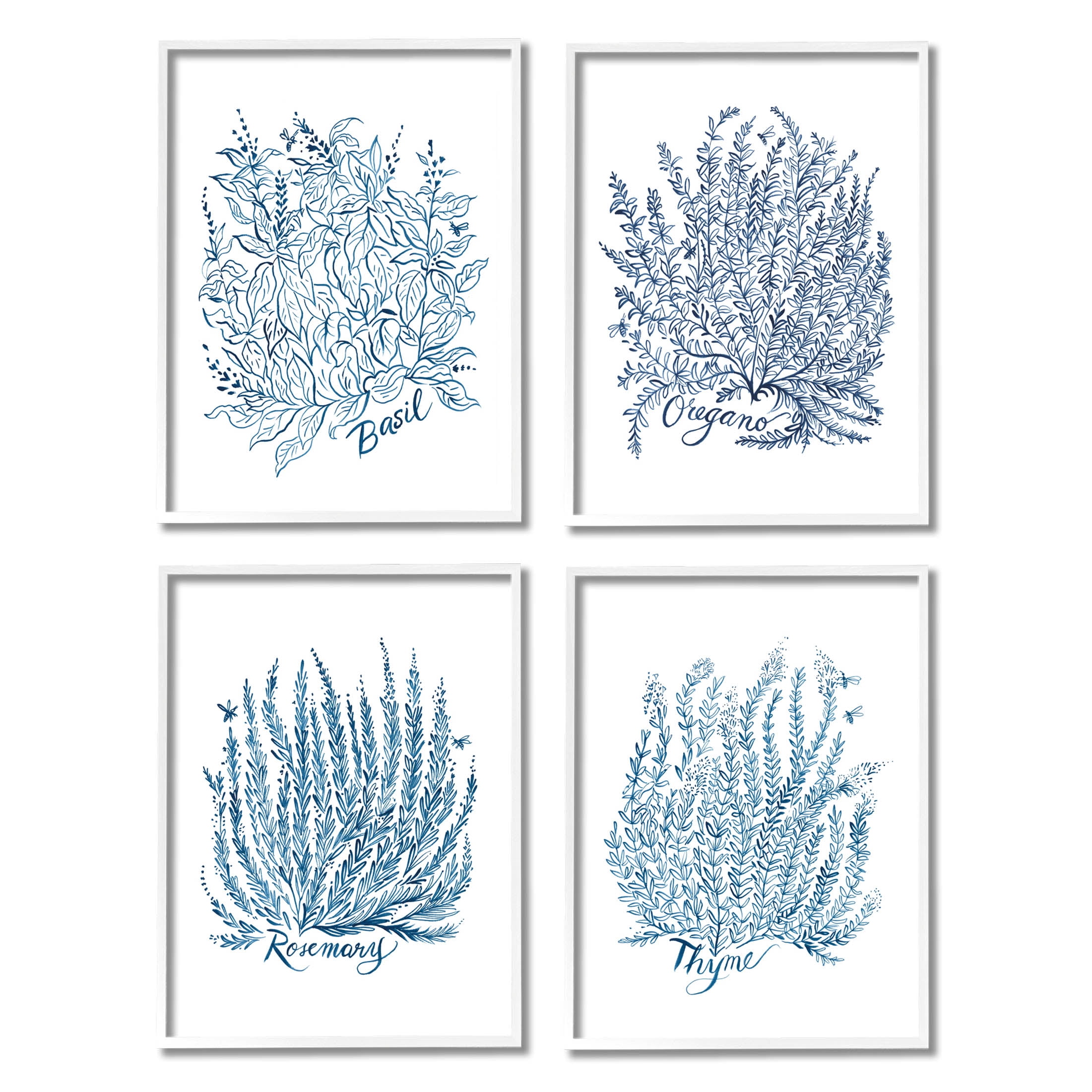 Stupell Industries Mixed Herbs Botanical Plants Graphic Art White Framed Art Print Wall Art, Set of 4, Design by Laura Marr