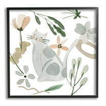 Stupell Industries Mixed Herbs Whimsical Cat Graphic Art Black Framed Art Print Wall Art, Design by Melissa Wang
