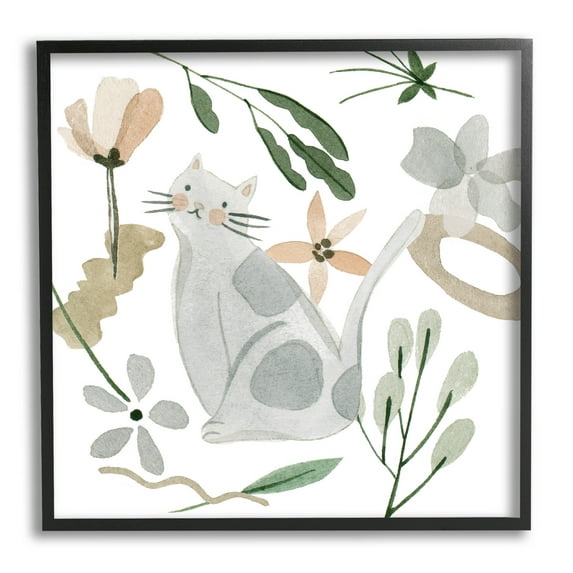 Stupell Industries Mixed Herbs Whimsical Cat Graphic Art Black Framed Art Print Wall Art, Design by Melissa Wang