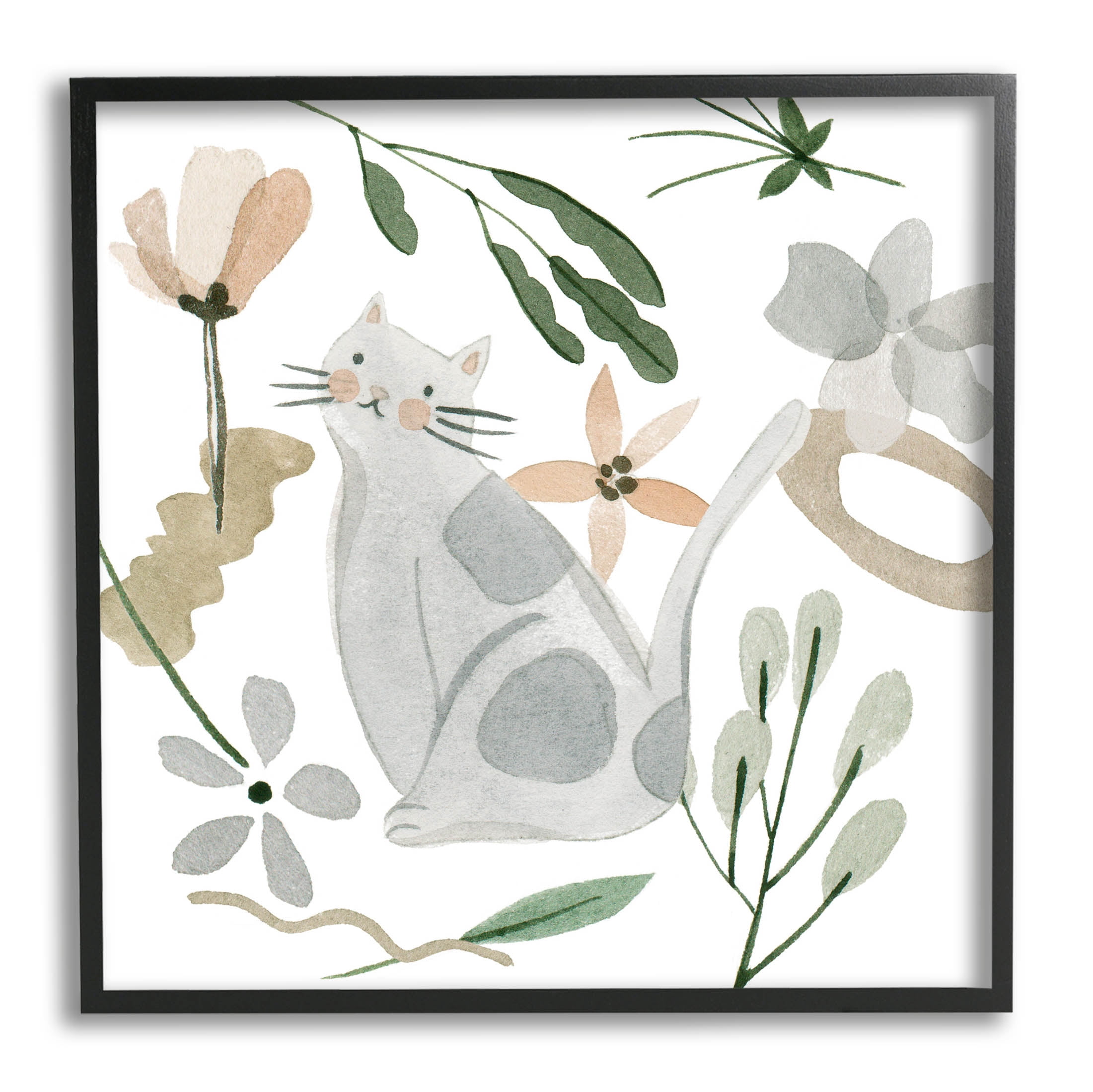 Stupell Industries Mixed Herbs Whimsical Cat Graphic Art Black Framed Art Print Wall Art, Design by Melissa Wang