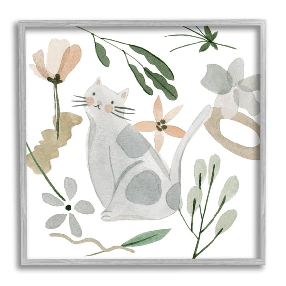 Stupell Industries Mixed Herbs Whimsical Cat Graphic Art Gray Framed Art Print Wall Art, Design by Melissa Wang