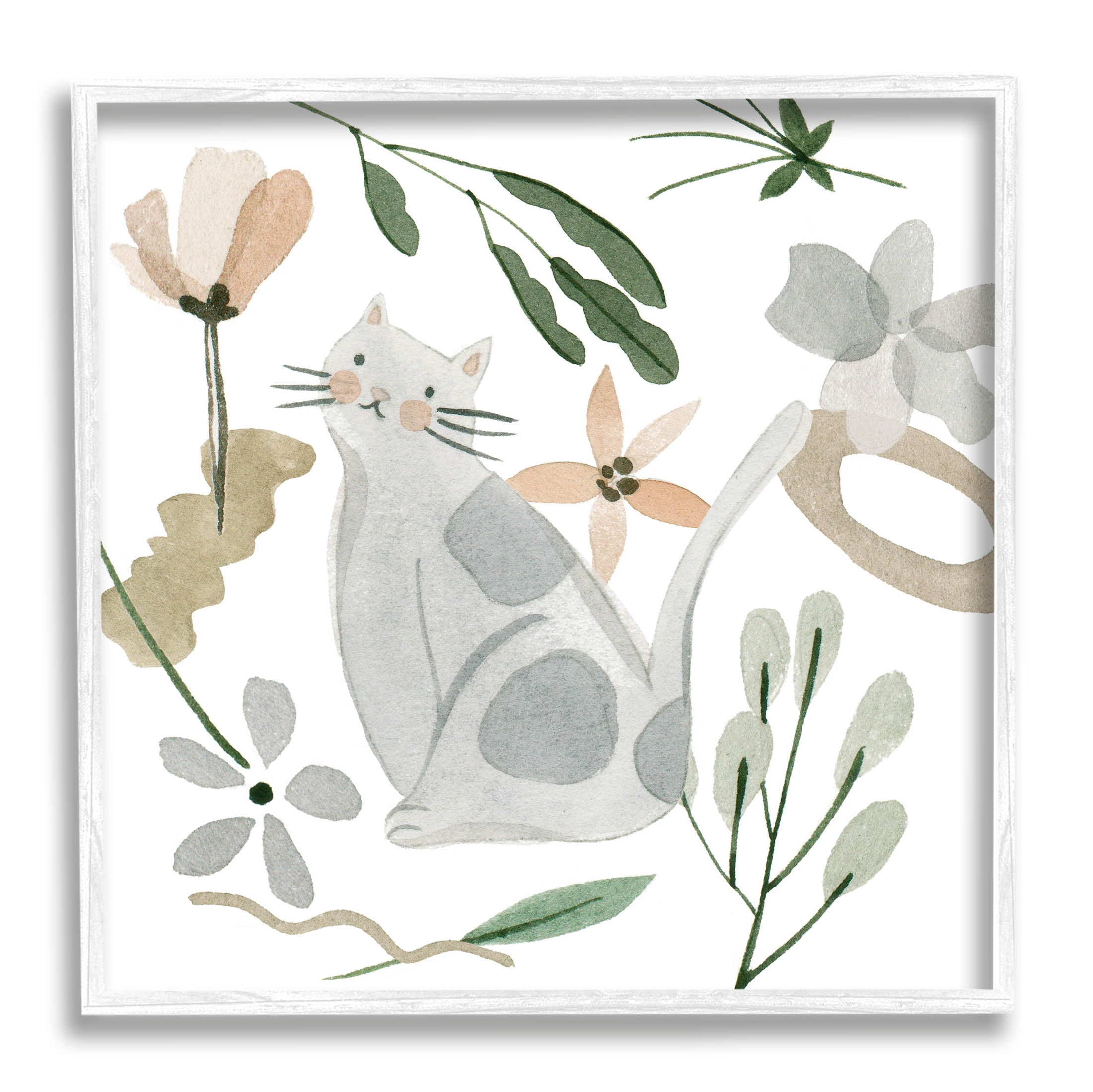 Stupell Industries Mixed Herbs Whimsical Cat Graphic Art White Framed Art Print Wall Art, Design by Melissa Wang