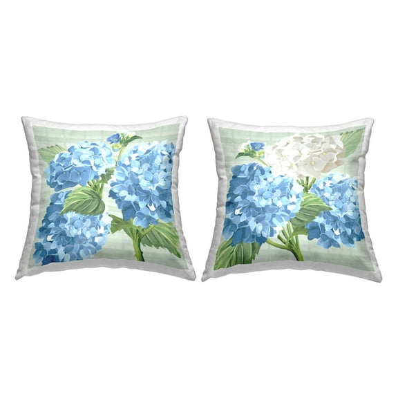 Stupell Industries Mixed Hydrangeas Tartan Pattern Square Decorative Printed Throw Pillow, 18 x 18, Set of 2