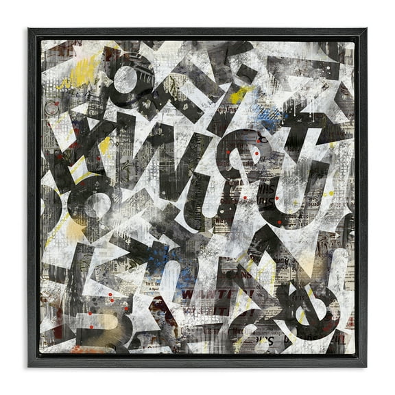 Stupell Industries Mixed Letters Abstraction Abstract Painting Black Floater Framed Canvas Art Print Wall Art, 18 x 18