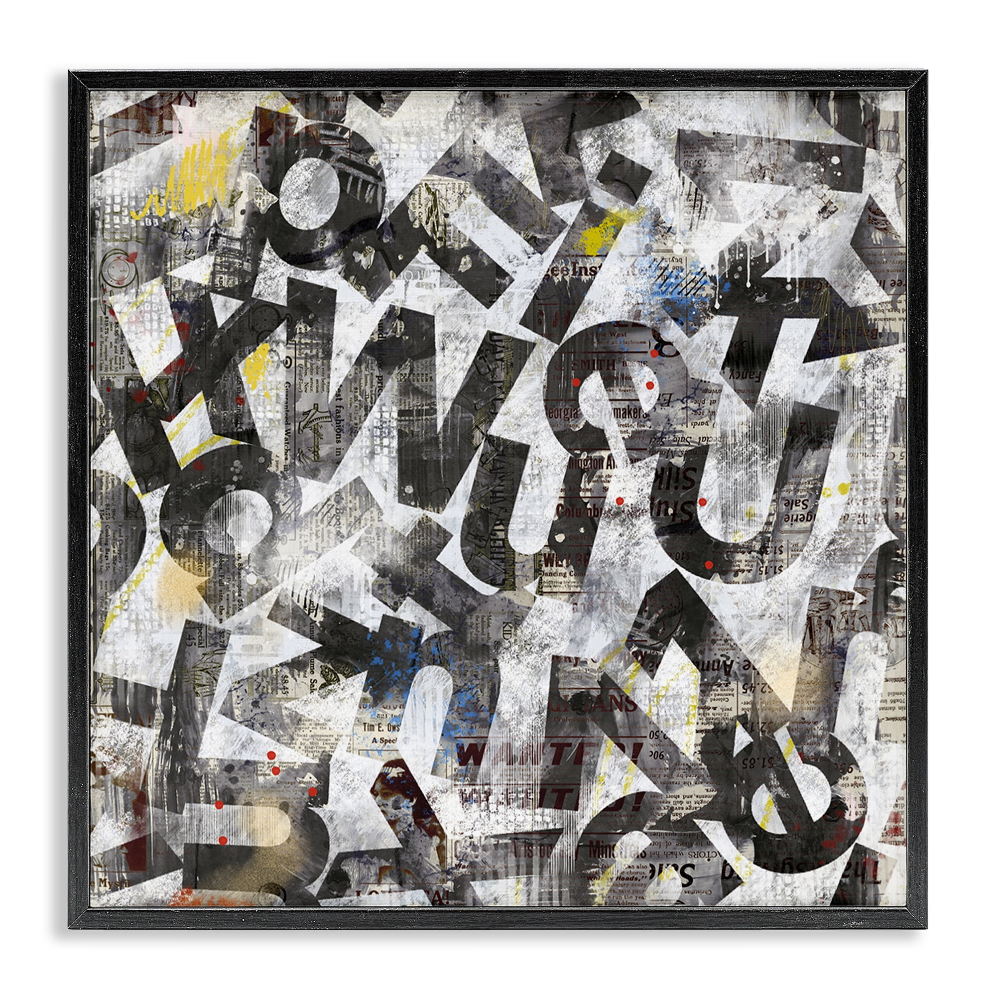 Stupell Industries Mixed Letters Abstraction Abstract Painting Black Framed Art Print Wall Art, 17 x 17