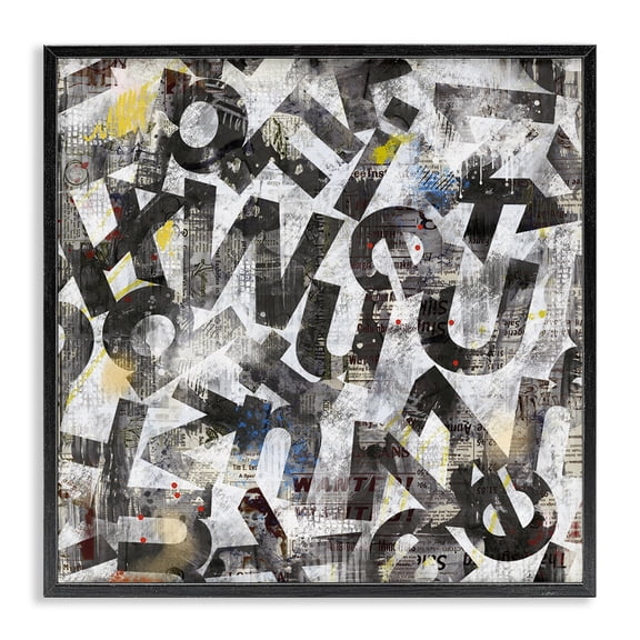 Stupell Industries Mixed Letters Abstraction Abstract Painting Black Framed Art Print Wall Art, 17 x 17