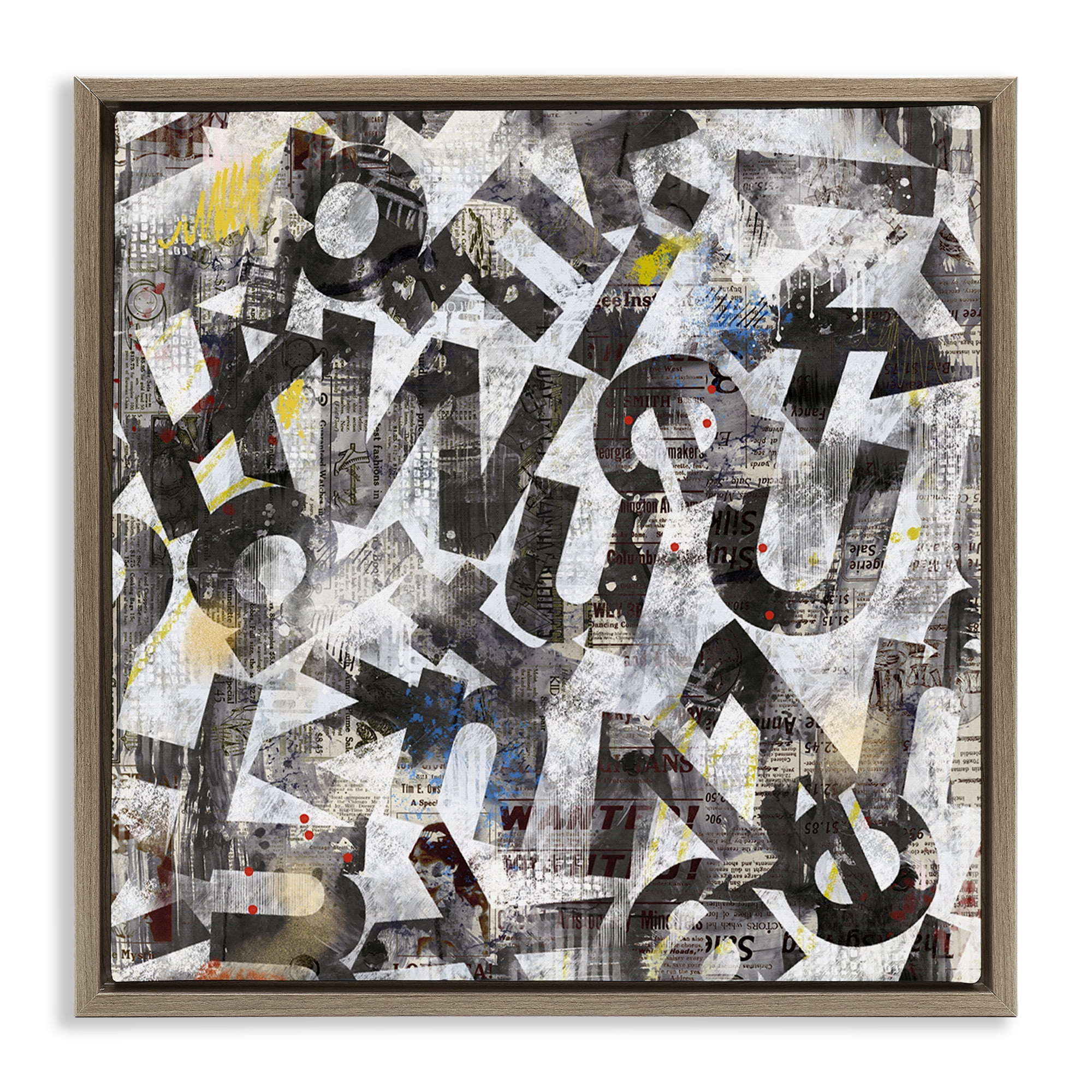 Stupell Industries Mixed Letters Abstraction Abstract Painting Brown Floater Framed Canvas Art Print Wall Art, 25 x 25