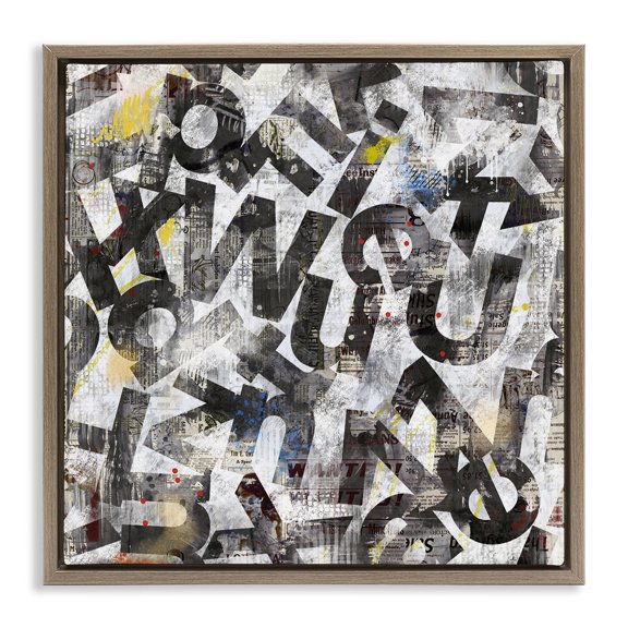 Stupell Industries Mixed Letters Abstraction Abstract Painting Brown Floater Framed Canvas Art Print Wall Art, 25 x 25