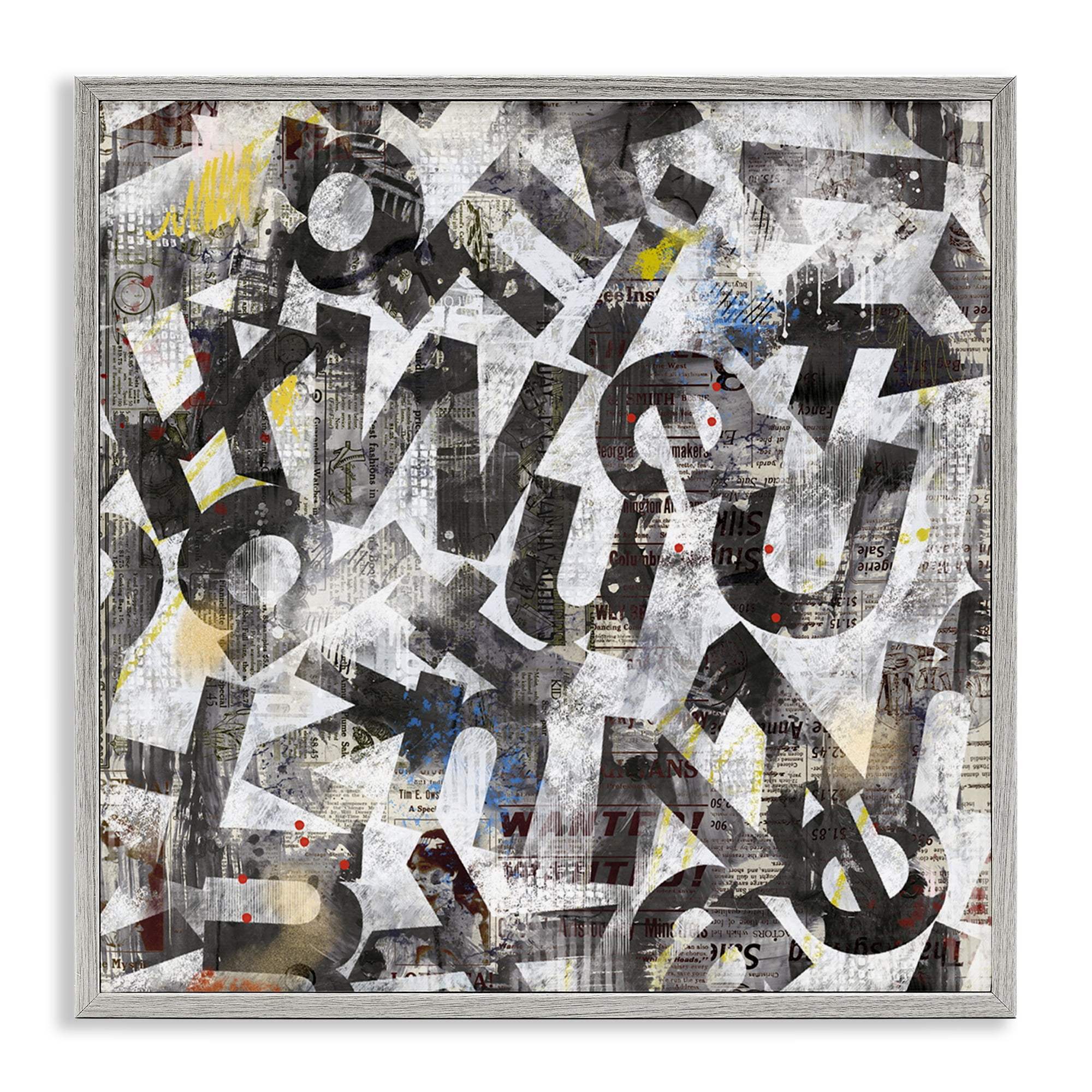Stupell Industries Mixed Letters Abstraction Abstract Painting Gray Framed Art Print Wall Art, 24 x 24
