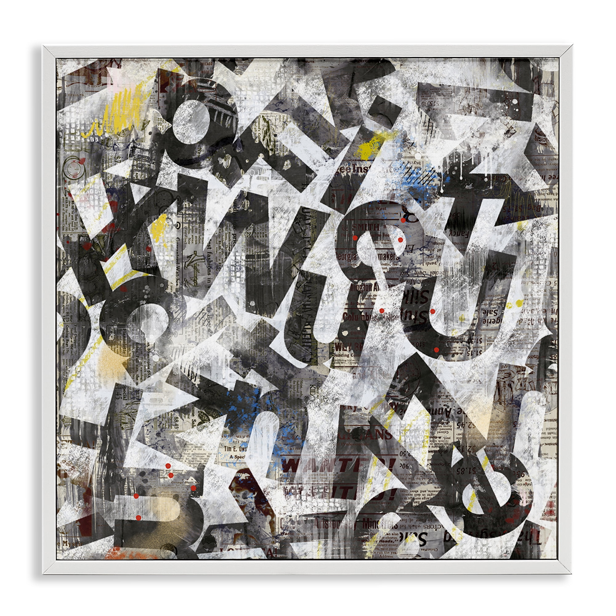 Stupell Industries Mixed Letters Abstraction Abstract Painting White Framed Art Print Wall Art, 17 x 17