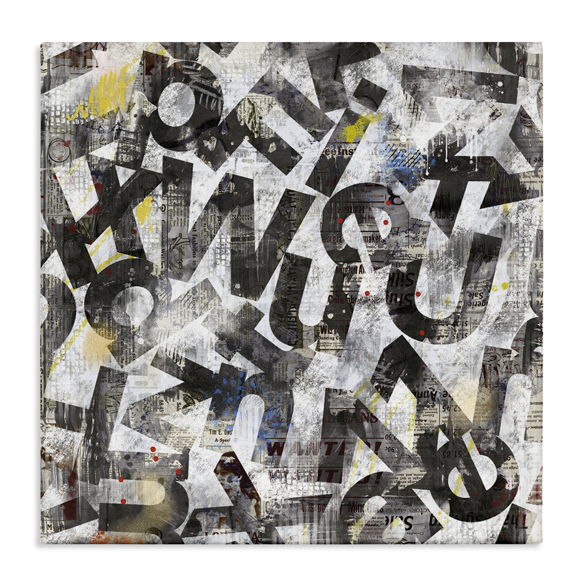 Stupell Industries Mixed Letters Abstraction Abstract Painting Wrapped Canvas Art Print Wall Art, 36 x 36