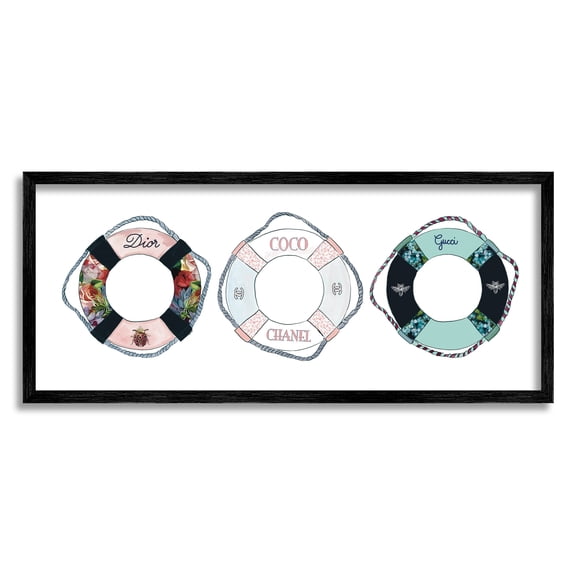 Stupell Industries Mixed Luxury Fashion Life Preserver Buoys Chic Design Graphic Art Black Framed Art Print Wall Art, Design by Amelia Noyes