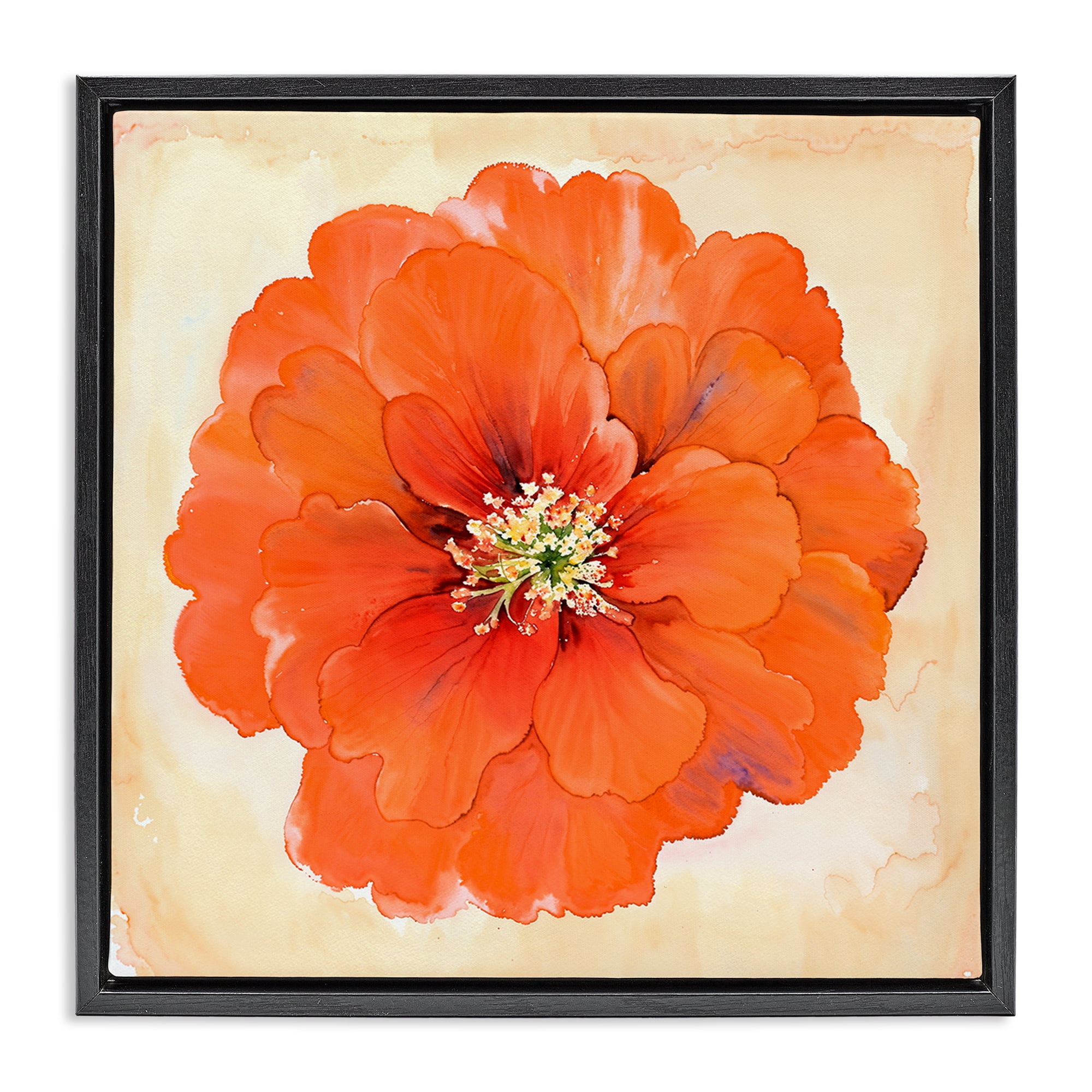 Stupell Industries Mixed Media Flowers Plants & Flowers Painting Black Floater Framed Canvas Art Print Wall Art, 25 x 25