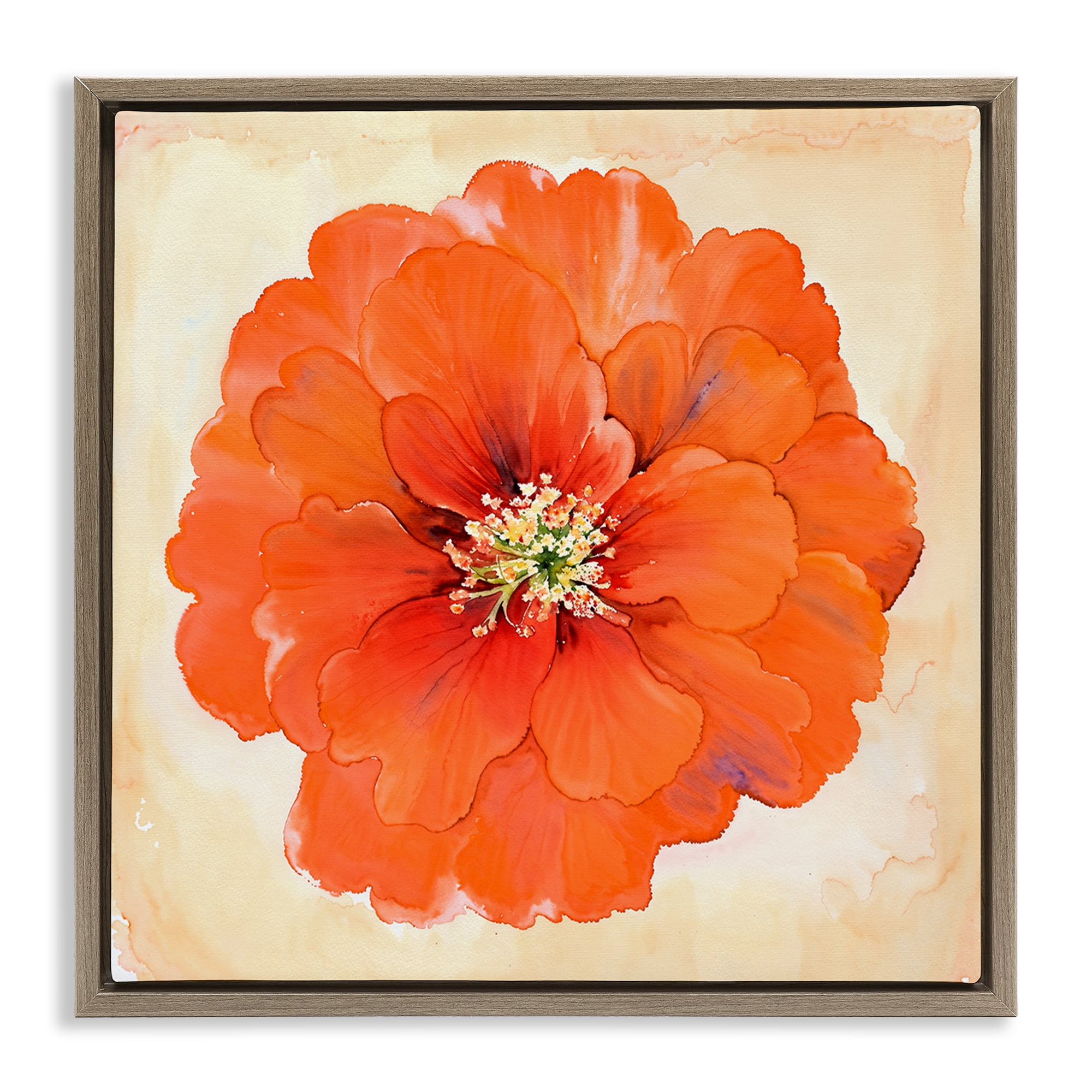 Stupell Industries Mixed Media Flowers Plants & Flowers Painting Brown Floater Framed Canvas Art Print Wall Art, 18 x 18