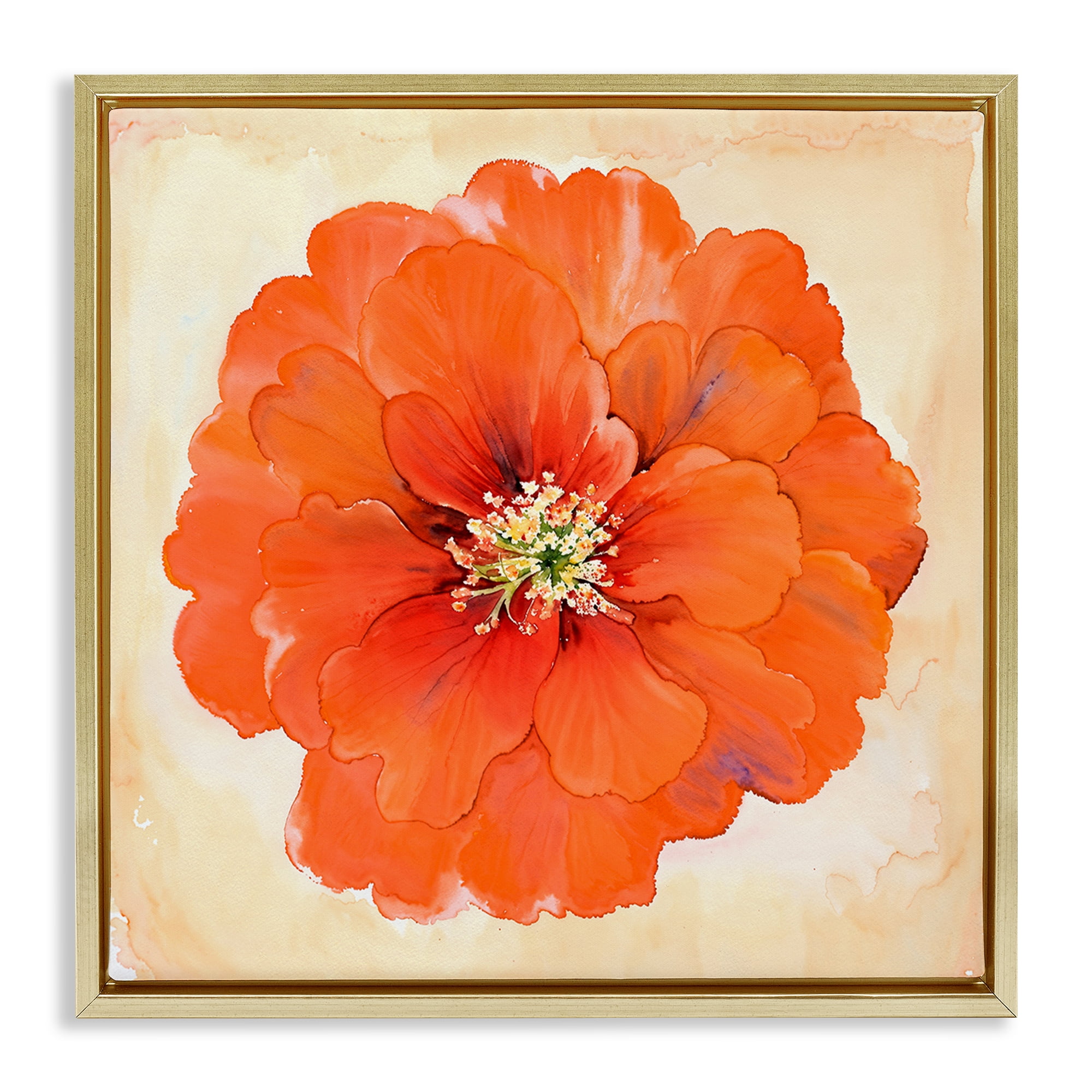 Stupell Industries Mixed Media Flowers Plants & Flowers Painting Gold Floater Framed Canvas Art Print Wall Art, 18 x 18