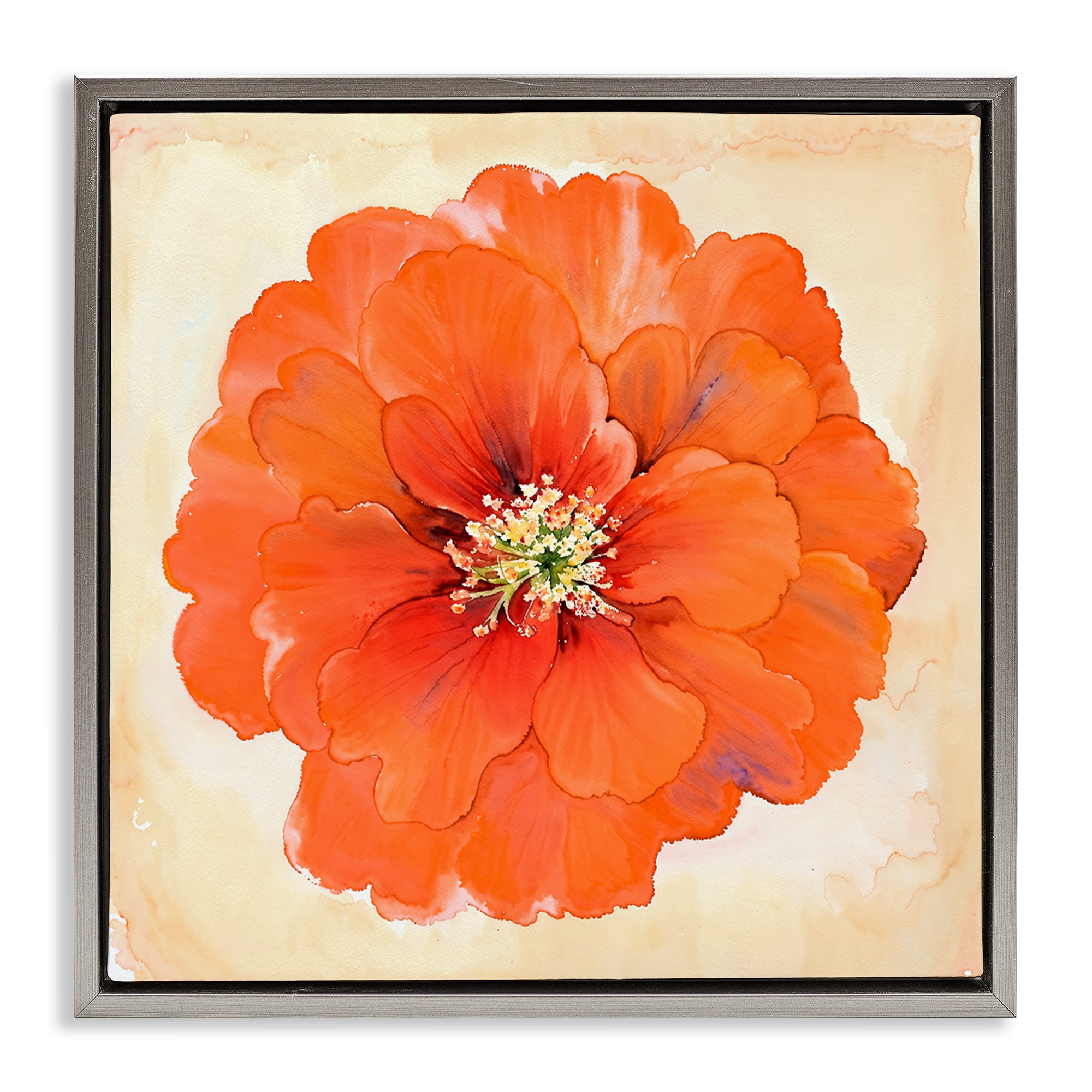 Stupell Industries Mixed Media Flowers Plants & Flowers Painting Gray Floater Framed Canvas Art Print Wall Art, 25 x 25