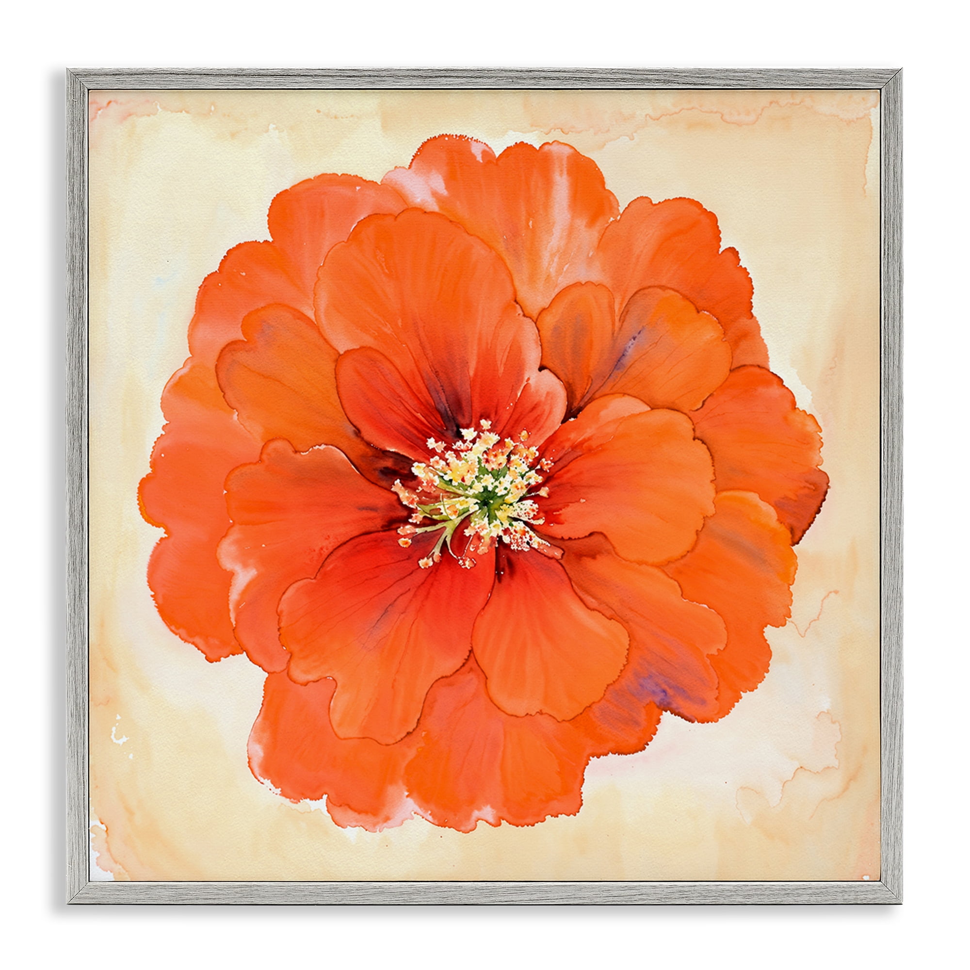 Stupell Industries Mixed Media Flowers Plants & Flowers Painting Gray Framed Art Print Wall Art, 17 x 17